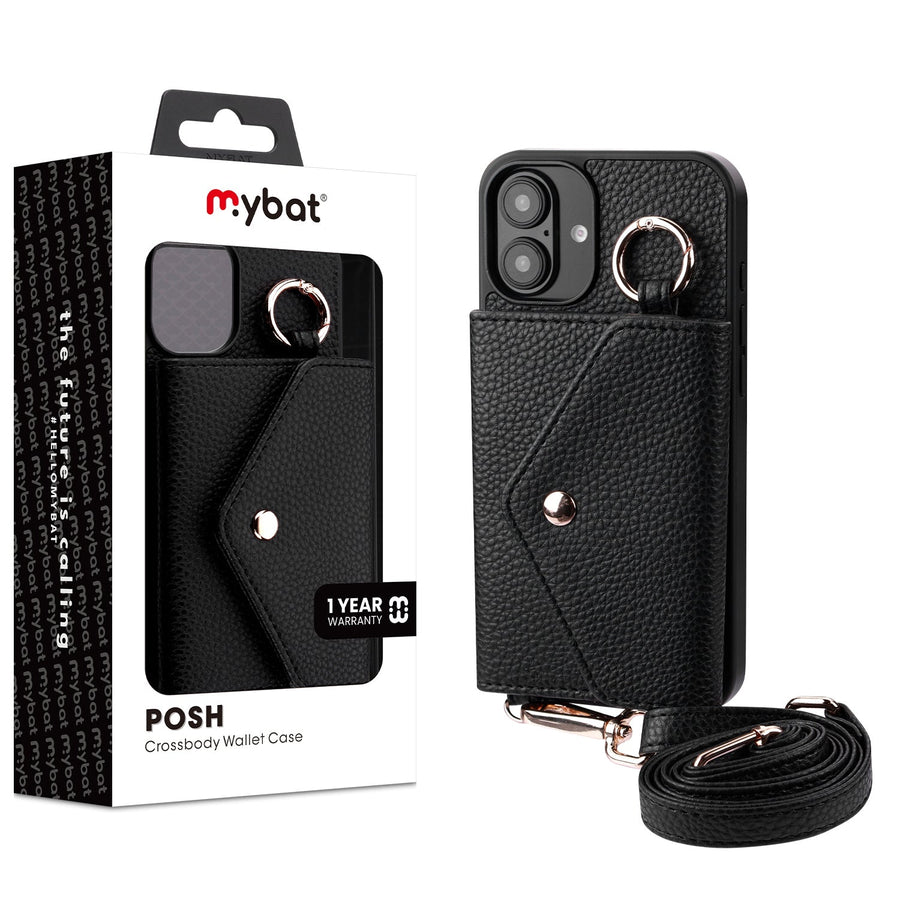 MyBat Posh Crossbody Wallet Case for Apple iPhone 16 Plus - Black