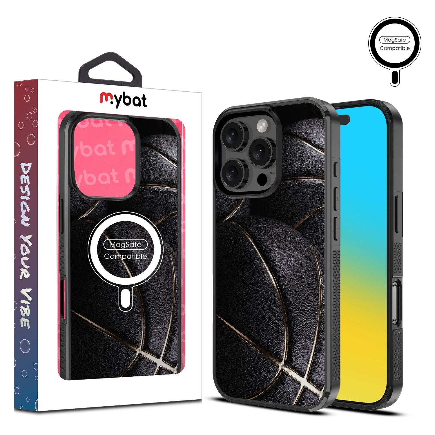 MyBat Design Lab Series MagSafe Case for Apple iPhone 16 Pro - Black Basketballs