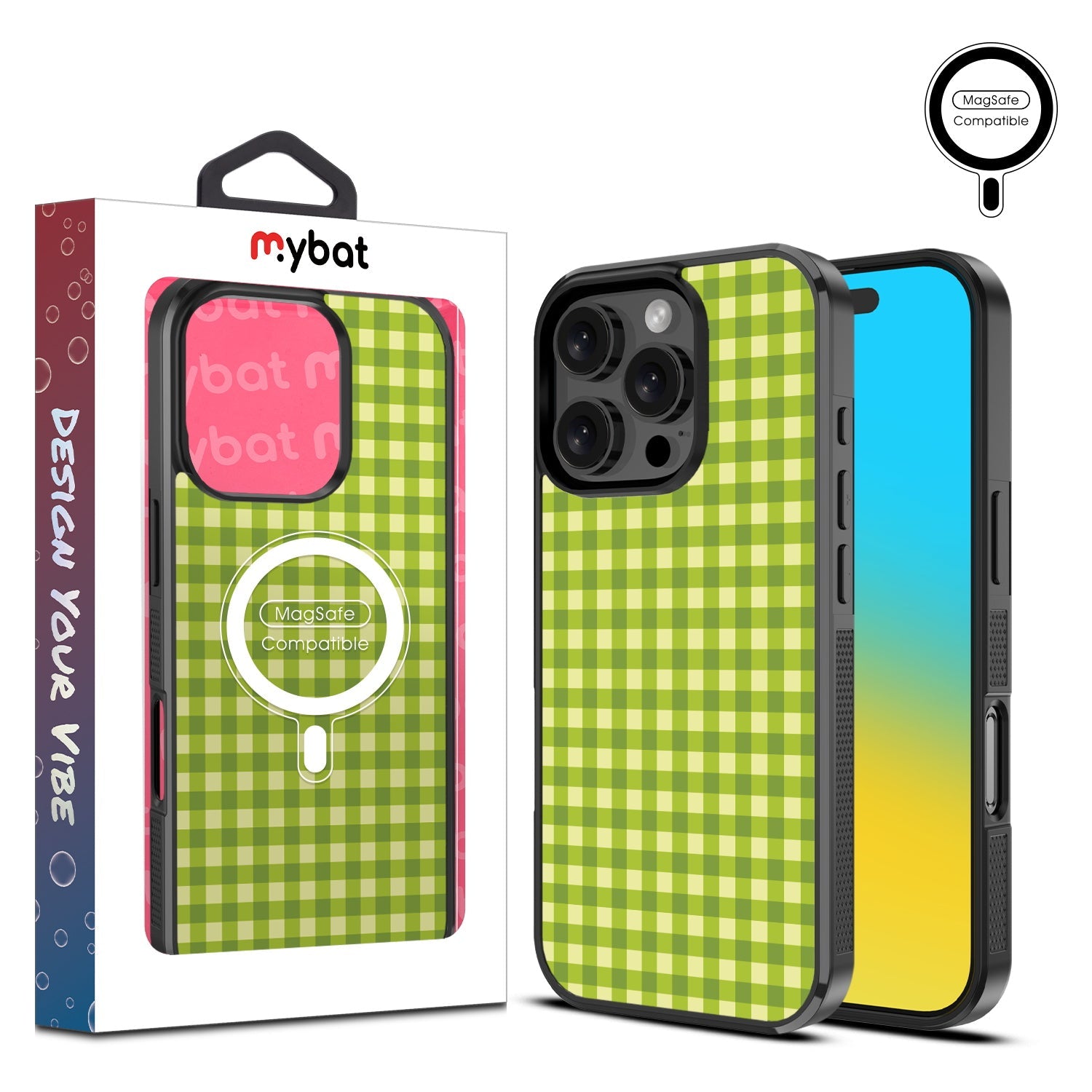 MyBat Design Lab Series MagSafe Case for Apple iPhone 16 Pro - Green Gingham