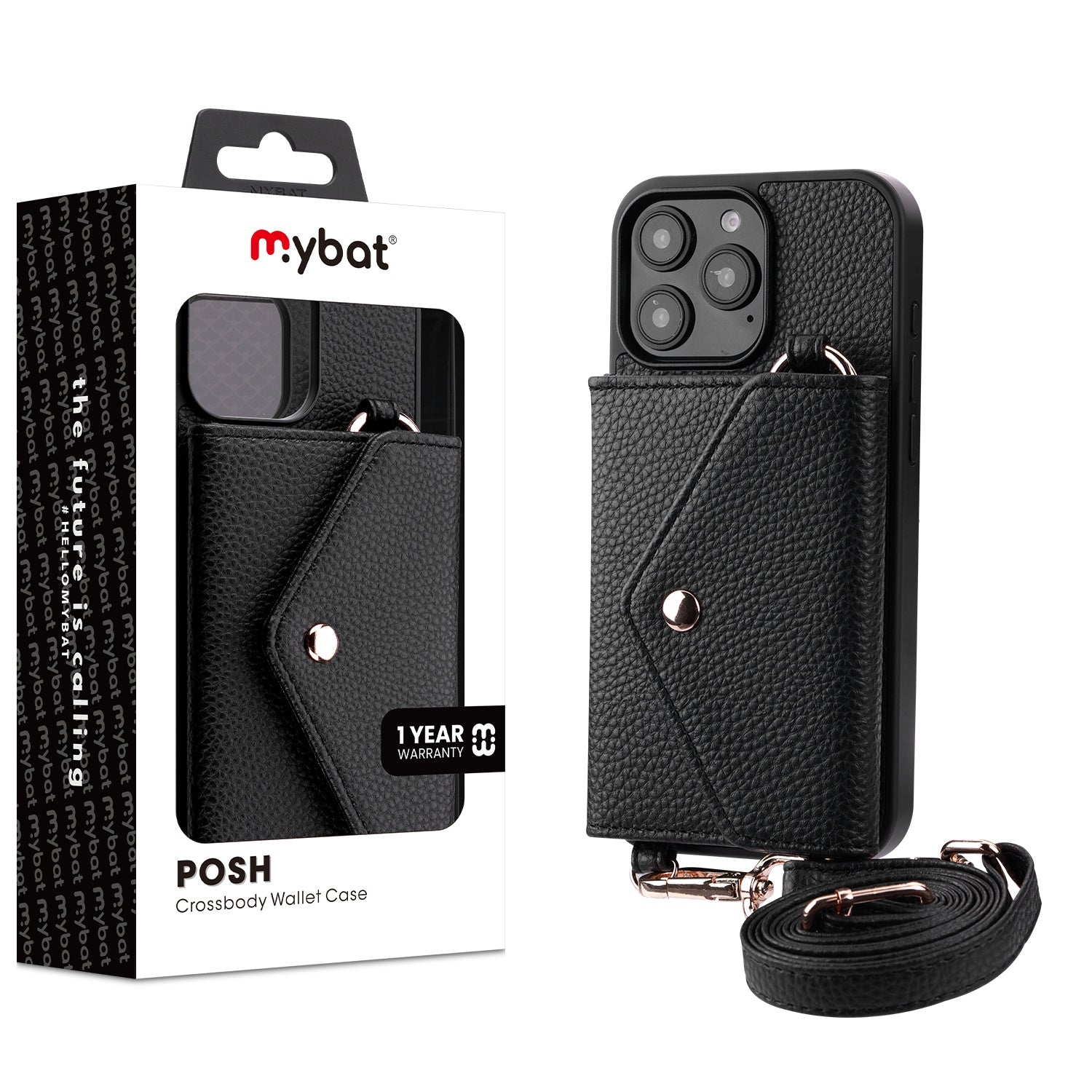 MyBat Posh Crossbody Wallet Case for Apple iPhone 16 Pro - Black