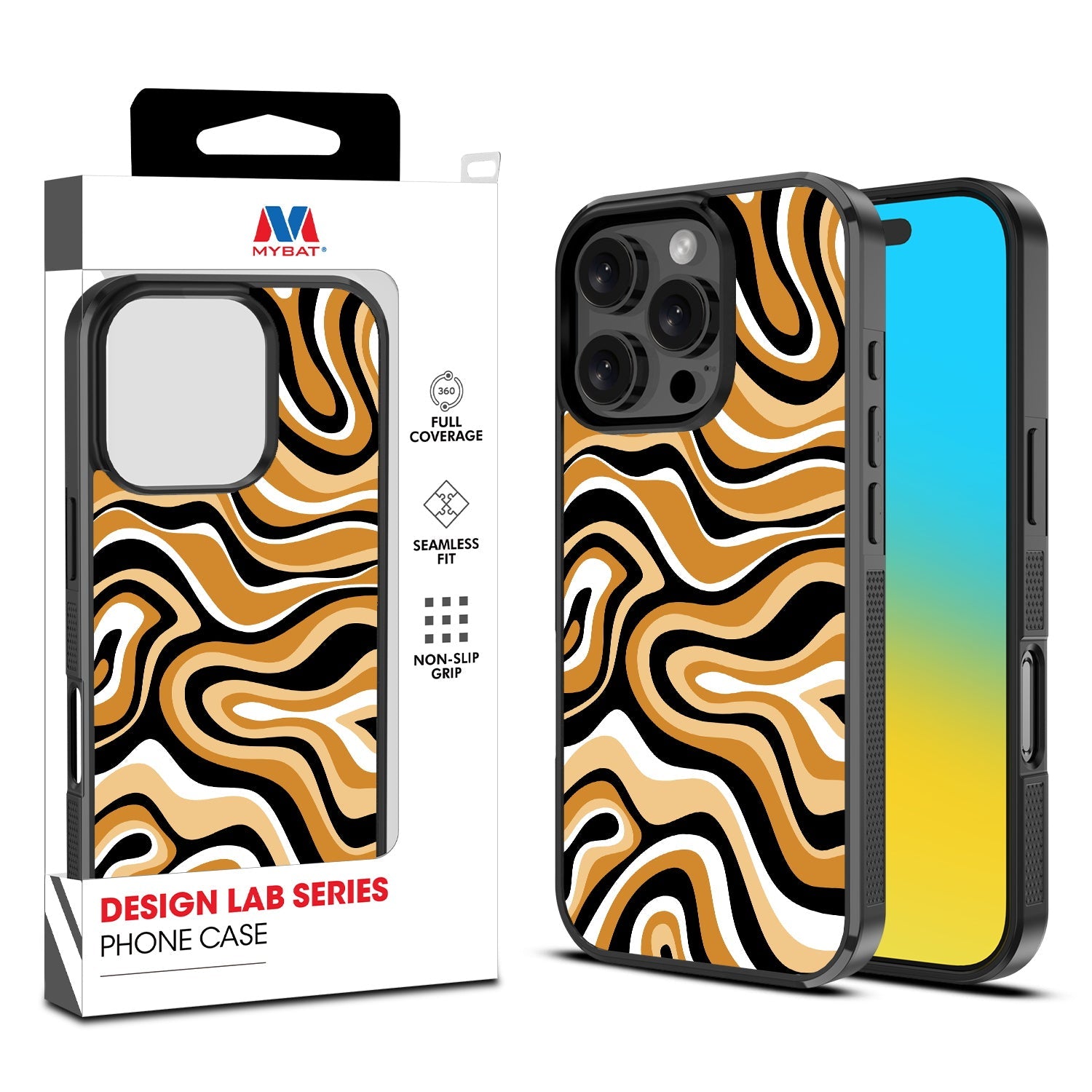 MyBat Design Lab Series Case for Apple iPhone 16 Pro Max - Groovy Golden Swirls