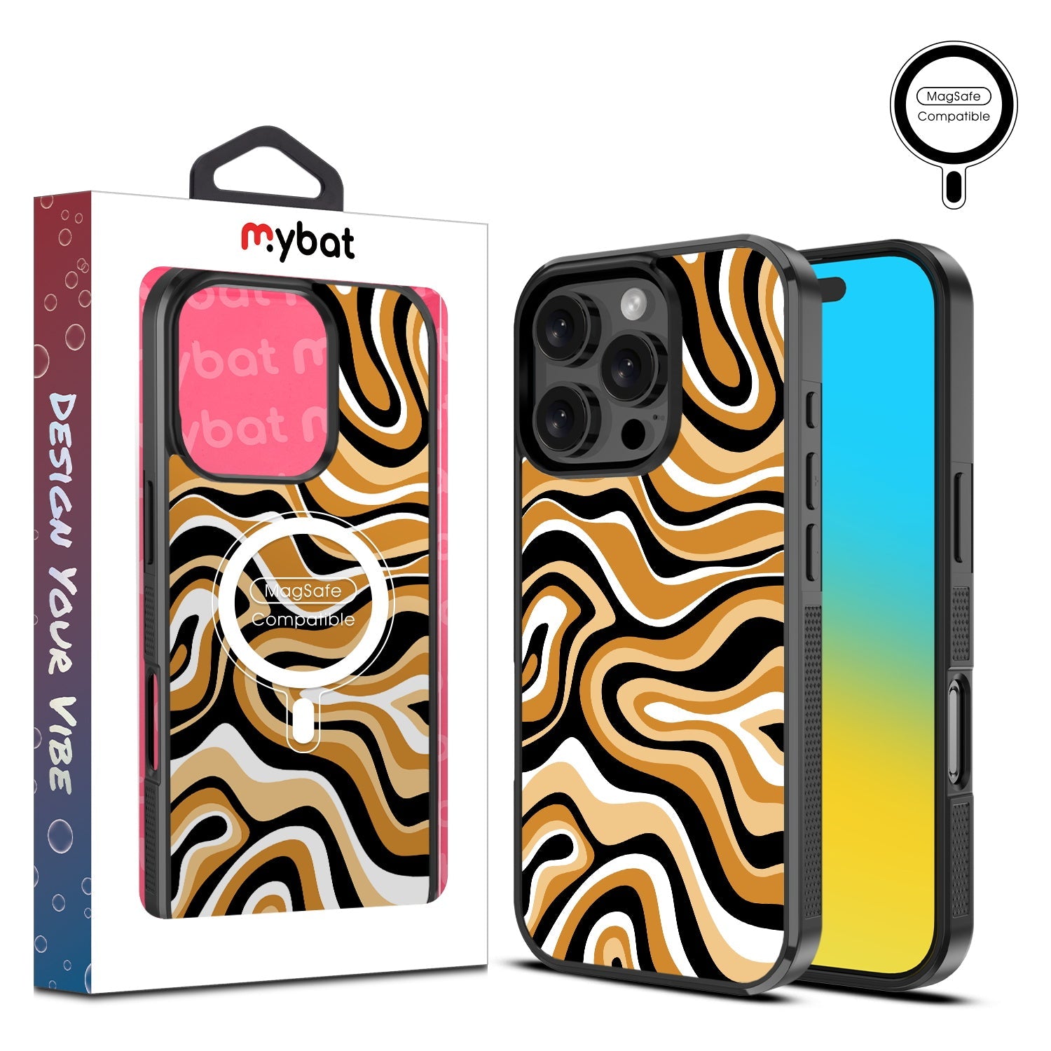 MyBat Design Lab Series MagSafe Case for Apple iPhone 16 Pro Max - Groovy Golden Swirls