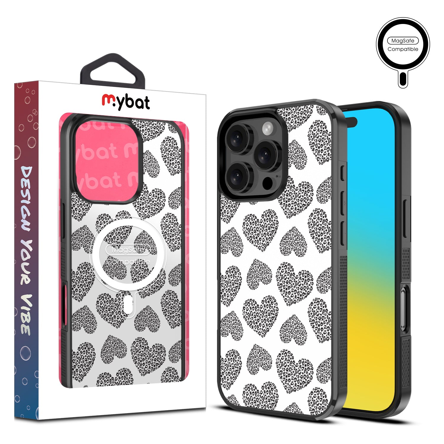 MyBat Design Lab Series MagSafe Case for Apple iPhone 16 Pro Max - Leopard Print Hearts