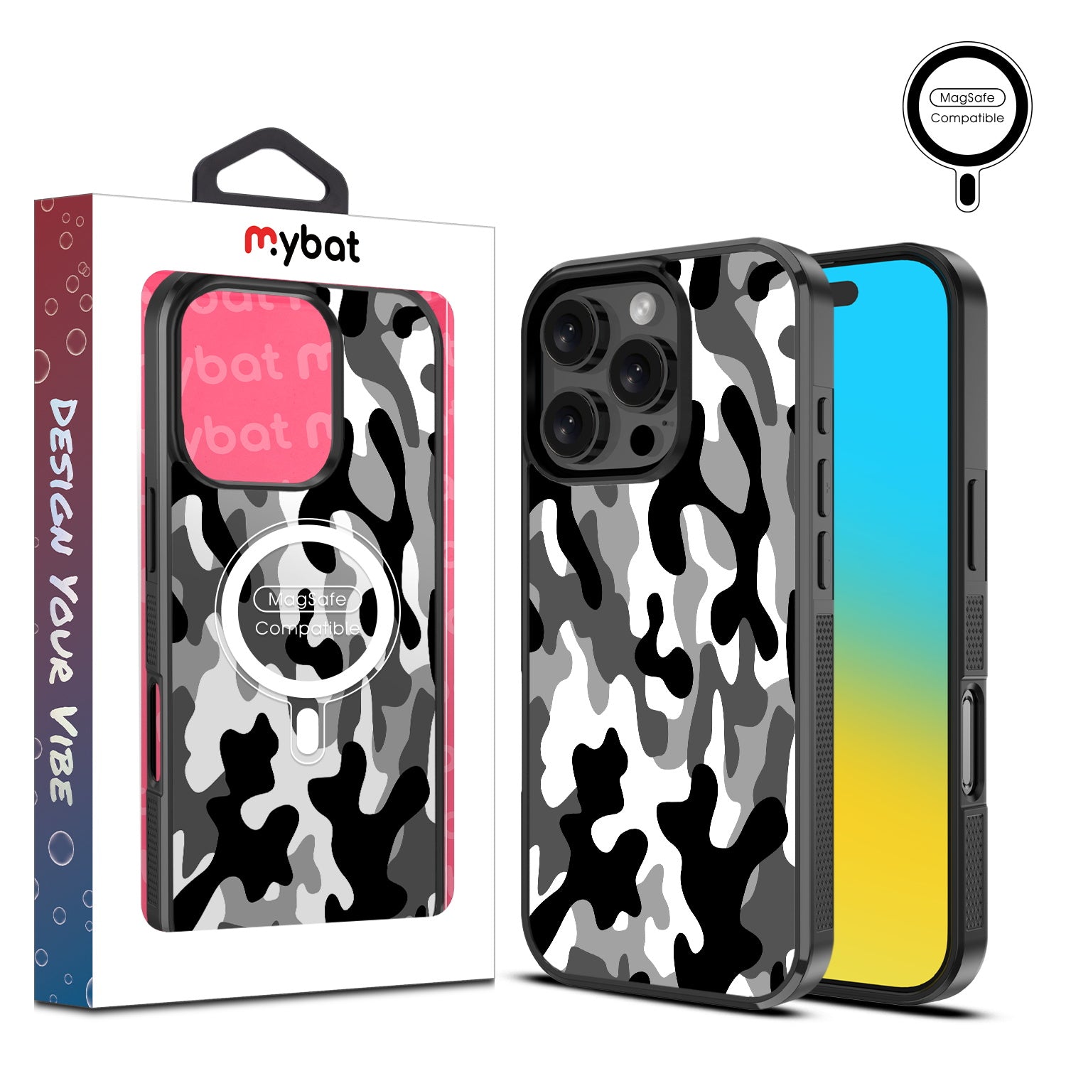 MyBat Design Lab Series MagSafe Case for Apple iPhone 16 Pro Max - Black & White Camouflage