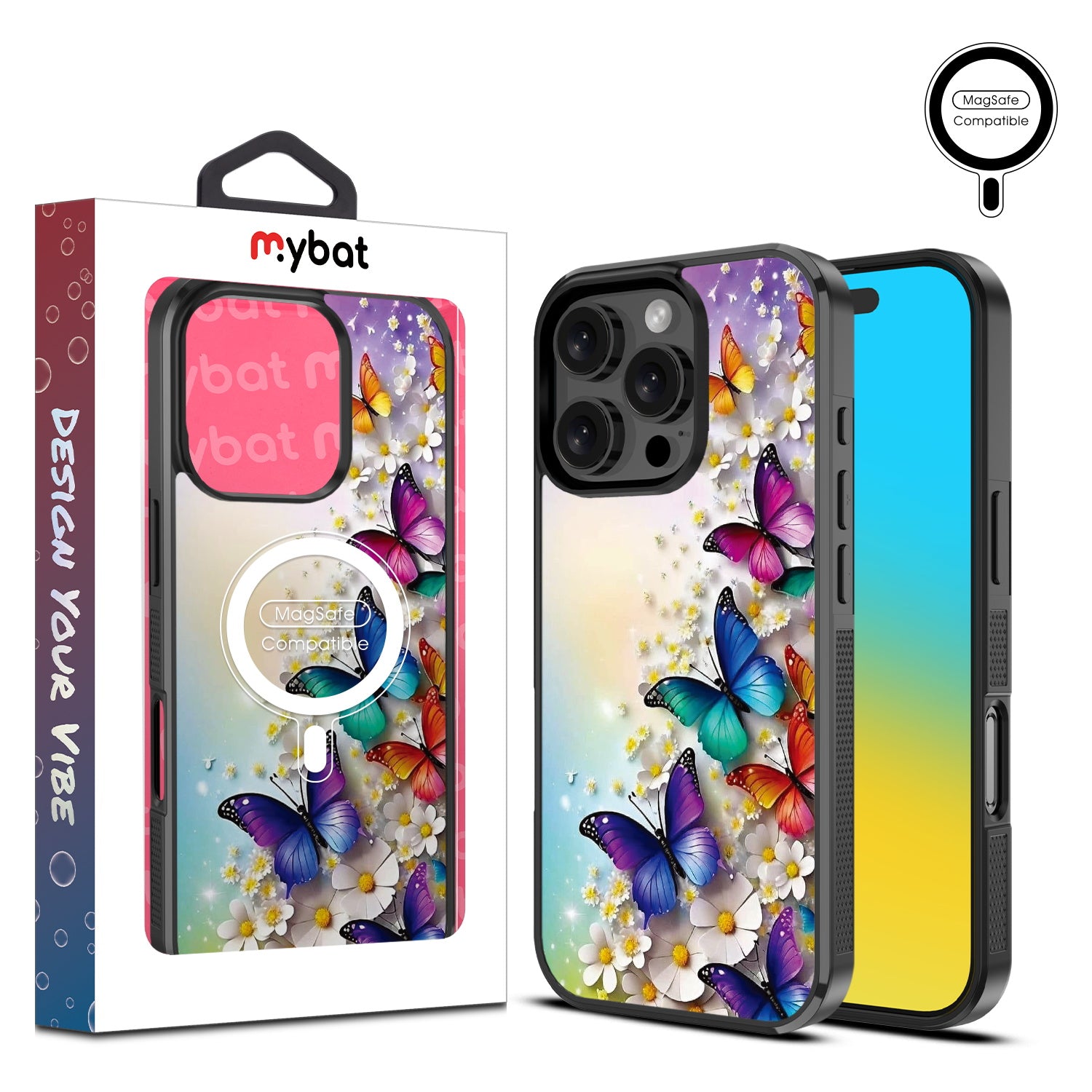 MyBat Design Lab Series MagSafe Case for Apple iPhone 16 Pro Max - Rainbow Butterflies