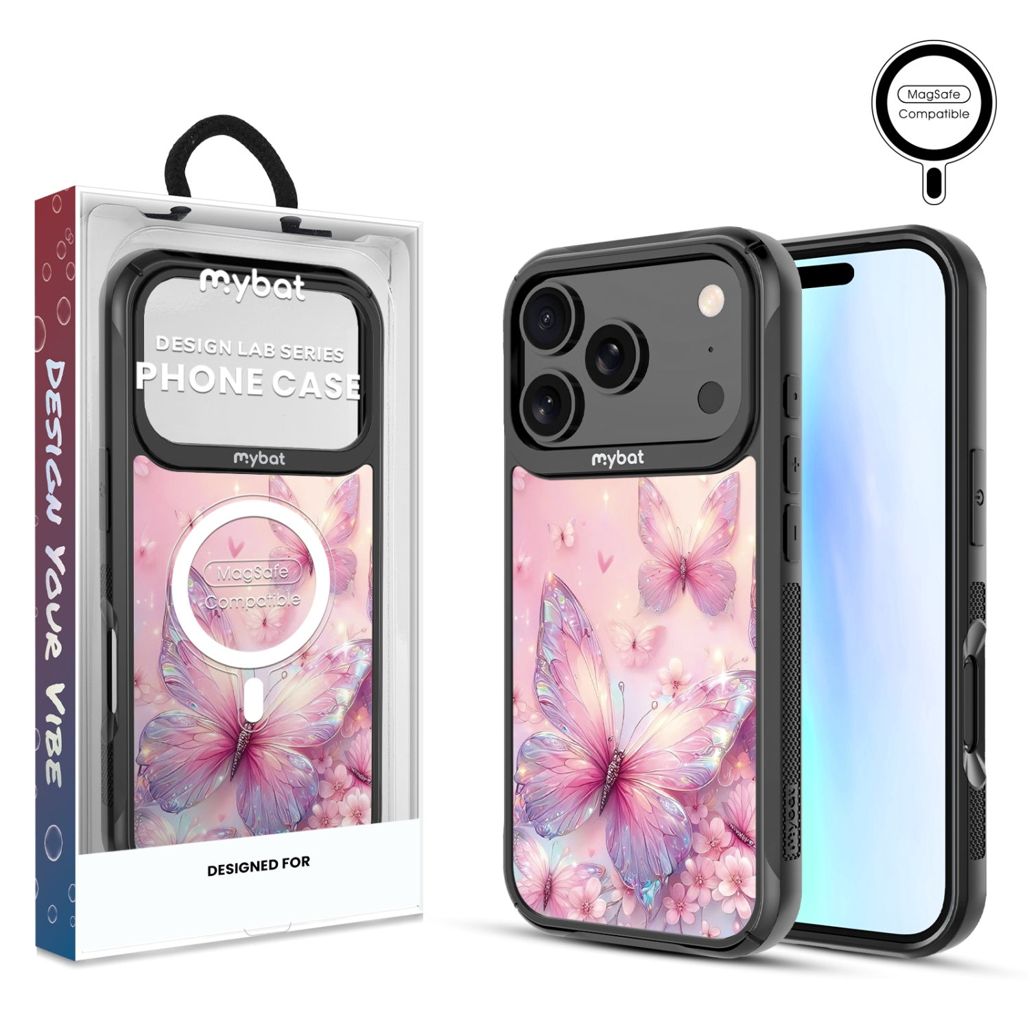 MyBat Design Lab Series MagSafe Case for Apple iPhone 17 Pro - Pink Butterflies