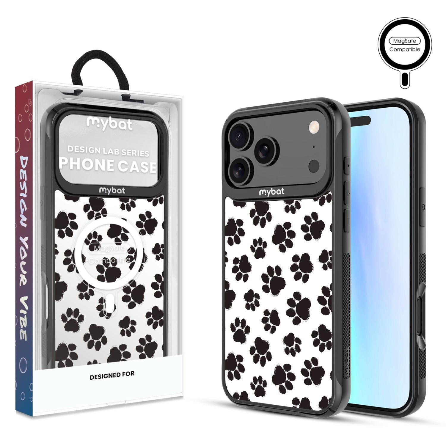 MyBat Design Lab Series MagSafe Case for Apple iPhone 17 Pro Max - Black Paw Prints