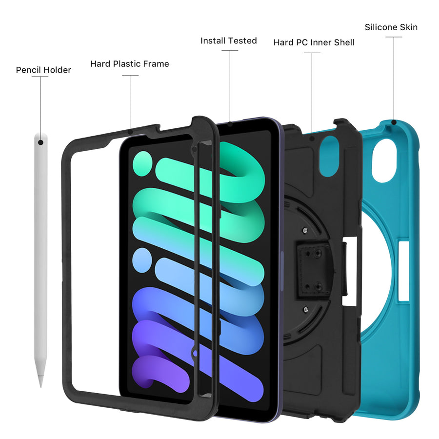 MyBat Spider Drop Resistant Protector Cover (with Rotating Stand) for Apple iPad mini 6 (2021) / iPad mini 7 (2024) - Black / Blue - MIPMI6CSRSSS222-3.jpg
