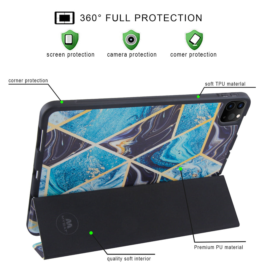 MyBat Slim Fit Smart MyJacket with Trifold Stand for Apple iPad Pro 11 (2020)/iPad Pro 11 (2022) / iPad Pro 11 (2021) - Black / Blue Mixed Marbling - MIPP11PCMJT021-6.jpg