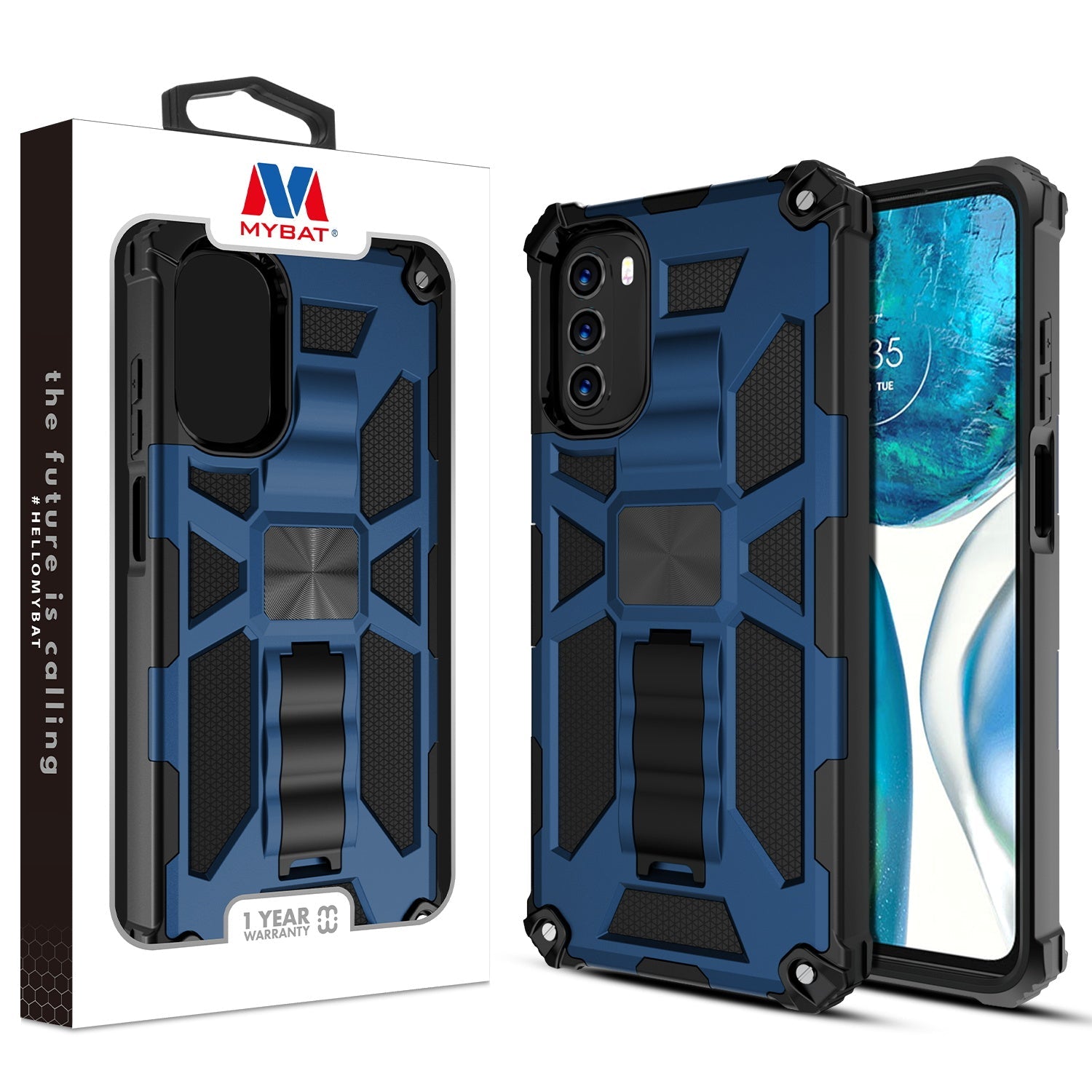 MyBat Sturdy Hybrid Protector Cover (with Stand) for Motorola Moto G 5G (2022) - Ink Blue / Black