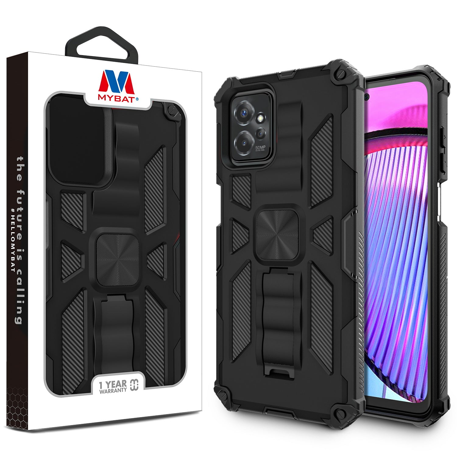 MyBat Sturdy Hybrid Protector Cover (with Stand) for Motorola Moto G Power 5G (2023) - Black / Black