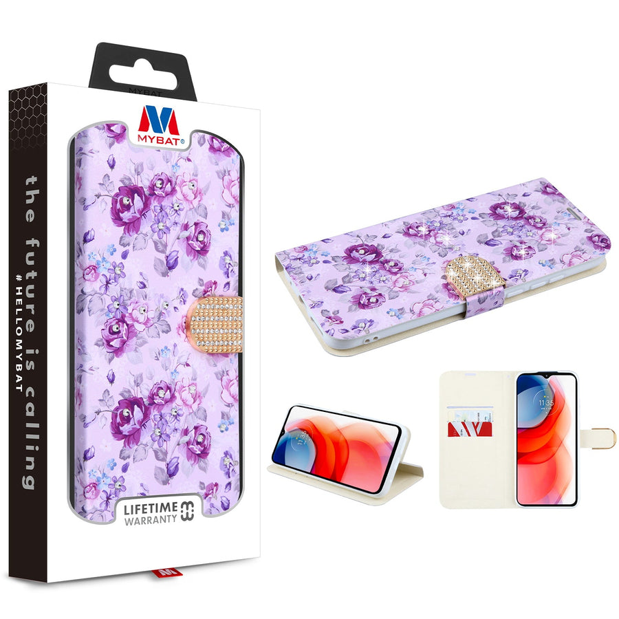 MyBat MyJacket Wallet Diamond Series for Motorola Moto G Play (2021) - Fresh Purple Flowers