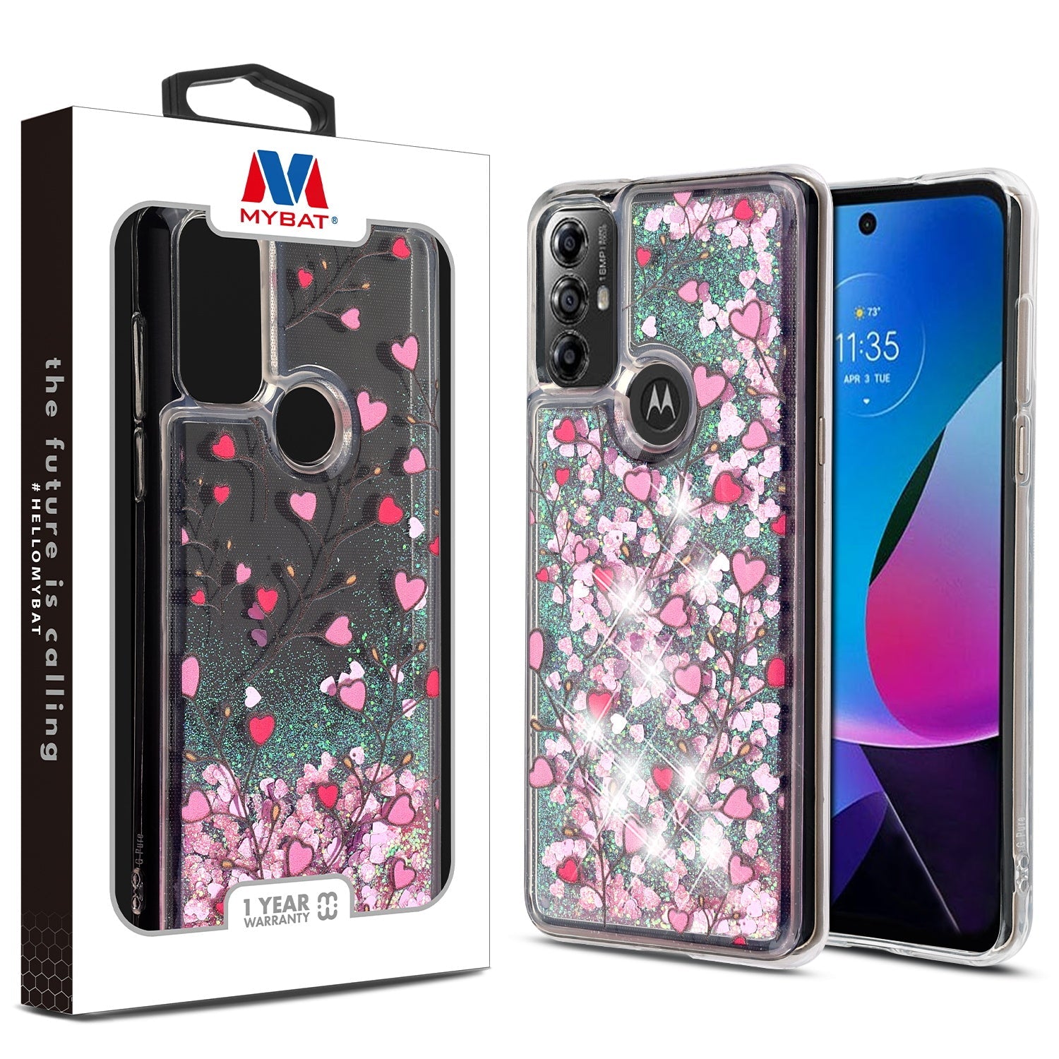 MyBat Quicksand Glitter Hybrid Protector Cover for Motorola Moto G Play (2023) - Heart Vines