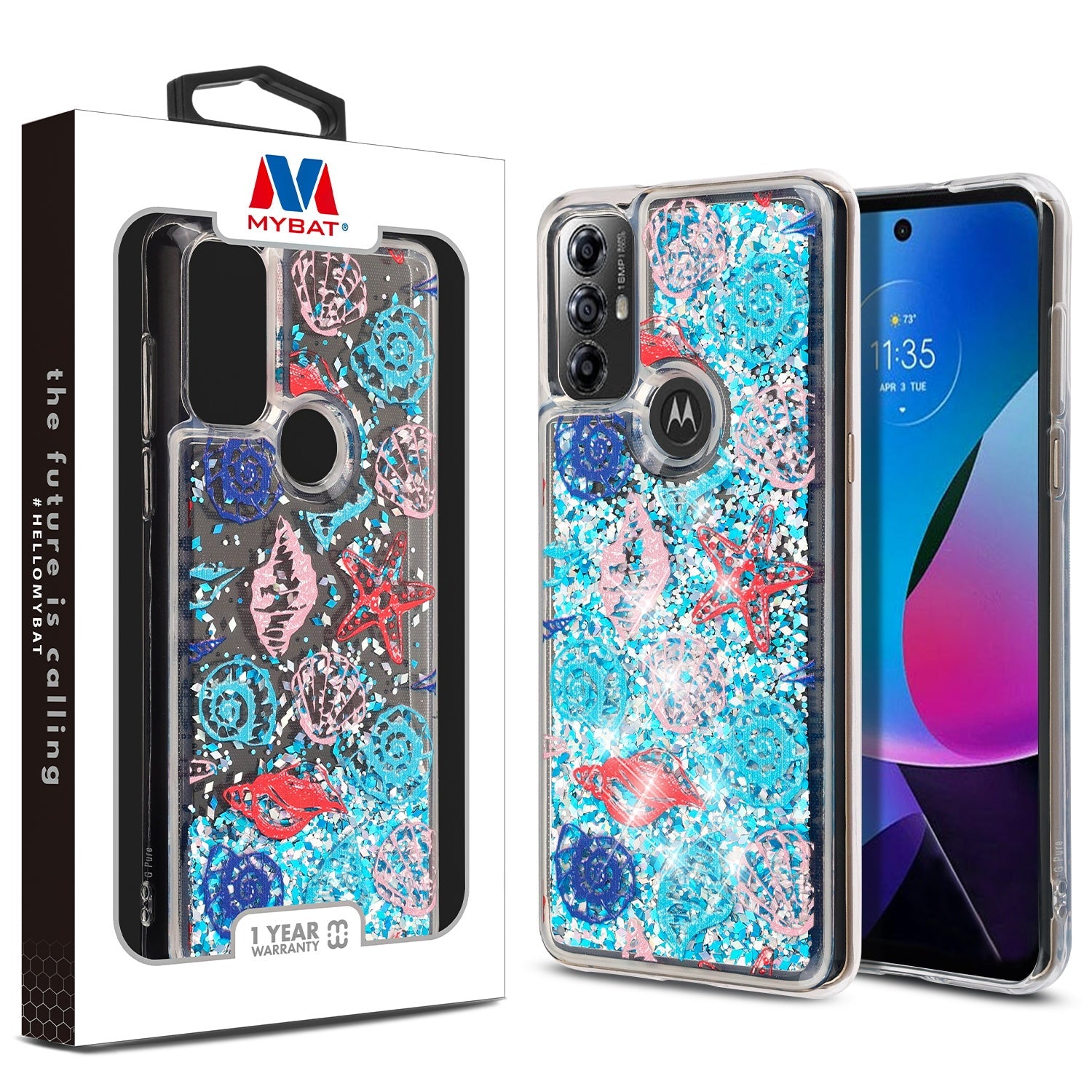 MyBat Quicksand Glitter Hybrid Protector Cover for Motorola Moto G Play (2023) - Seashells