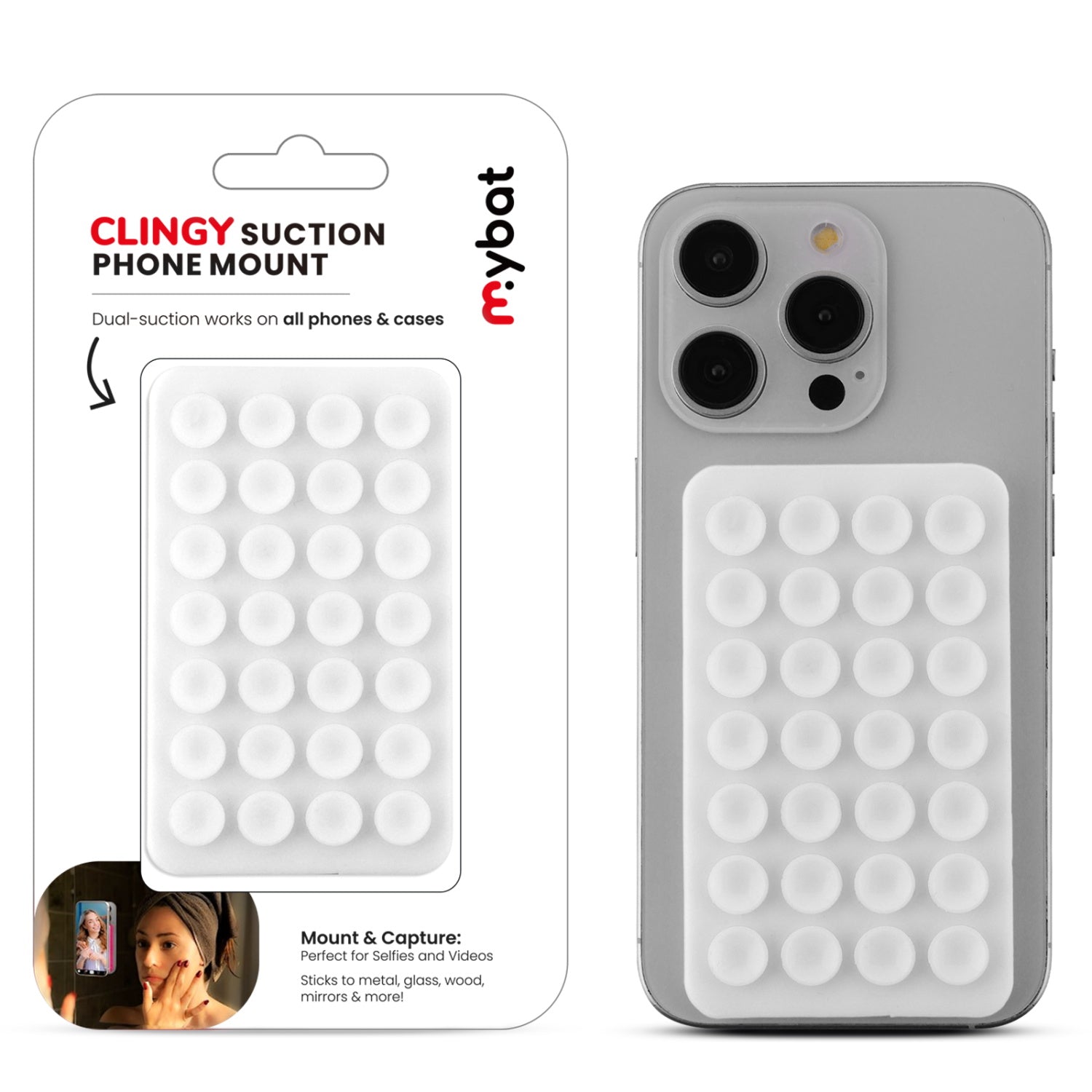 MyBat Clingy Suction Phone Mount - White