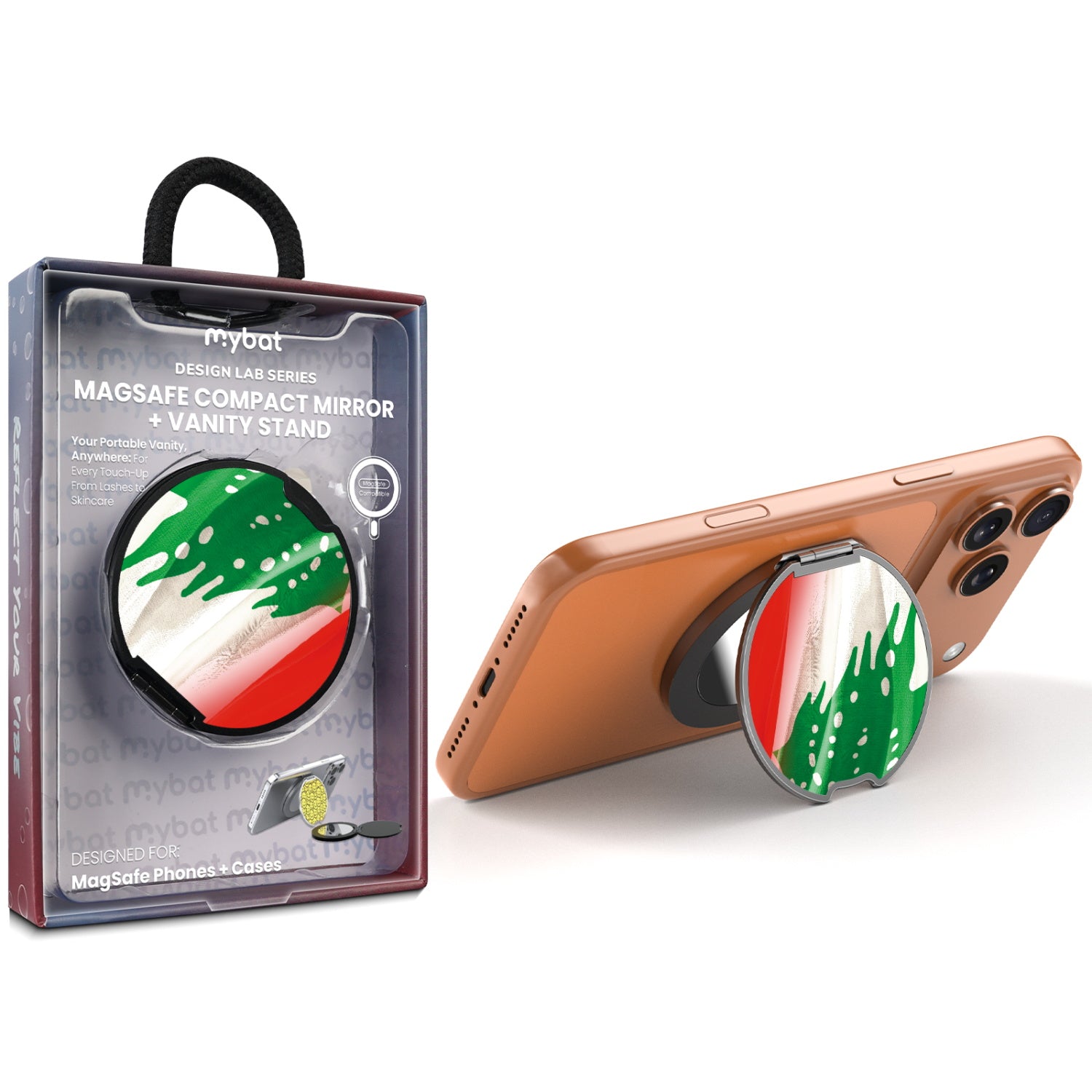 MyBat Design Lab MagSafe Selfie Mirror Kickstand - Black - Lebanese Flag - MOTHMNUSU331-033-1.jpg