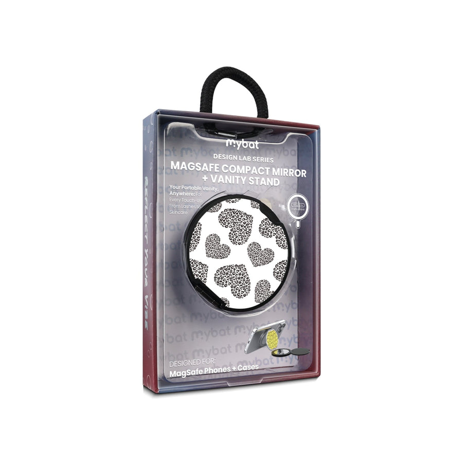MyBat Design Lab MagSafe Selfie Mirror Kickstand - Black - Leopard Print Hearts