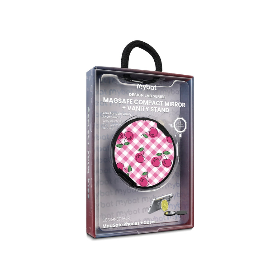 MyBat Design Lab MagSafe Selfie Mirror Kickstand - Black - Pink Cherries