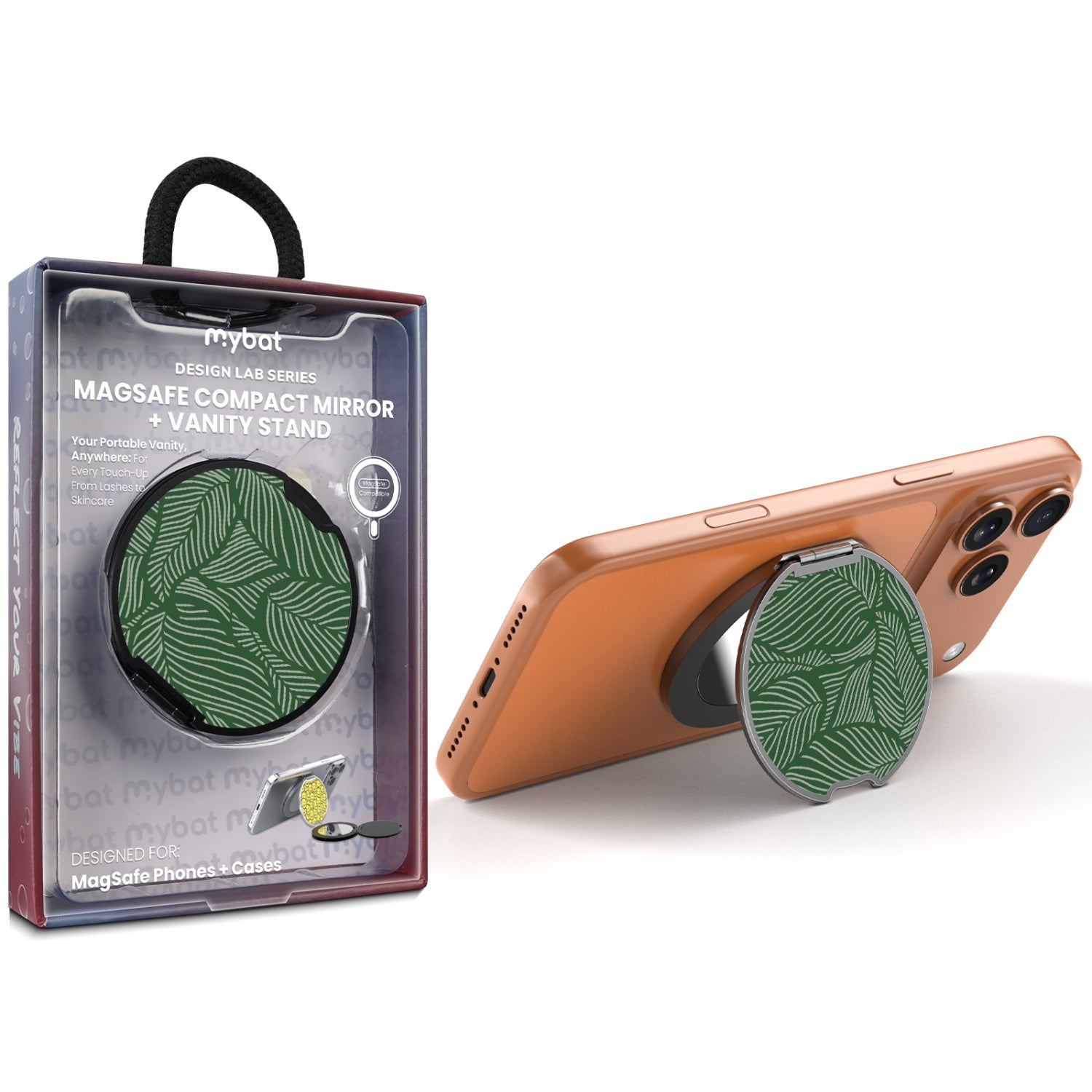 MyBat Design Lab MagSafe Selfie Mirror Kickstand - Black - Leaves