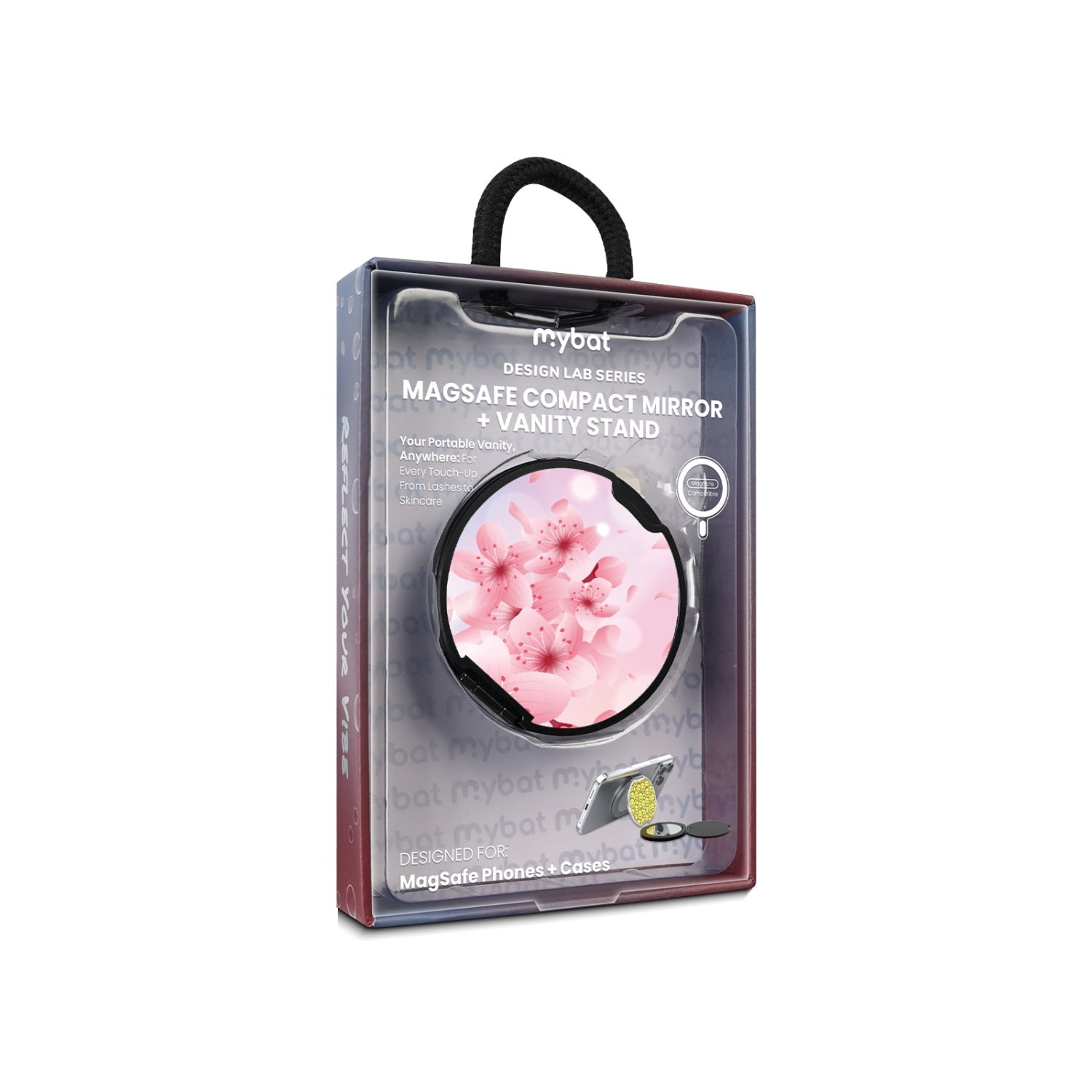 MyBat Design Lab MagSafe Selfie Mirror Kickstand - Black - Cherry Blossoms