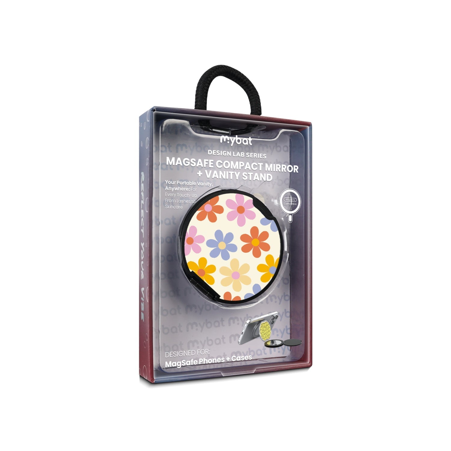 MyBat Design Lab MagSafe Selfie Mirror Kickstand - Black - Retro Daisies