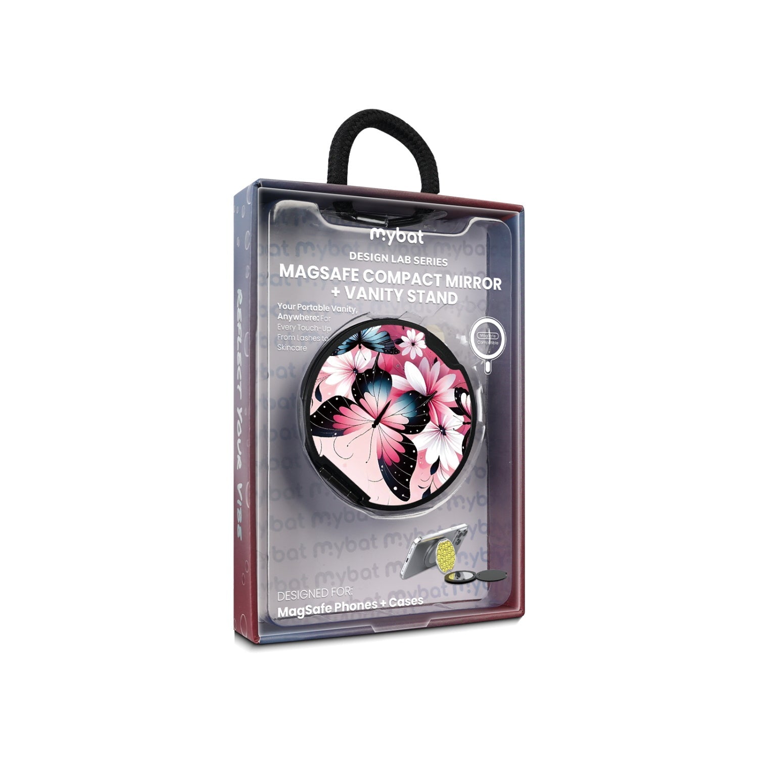 MyBat Design Lab MagSafe Selfie Mirror Kickstand - Black - Butterfly Bouquet