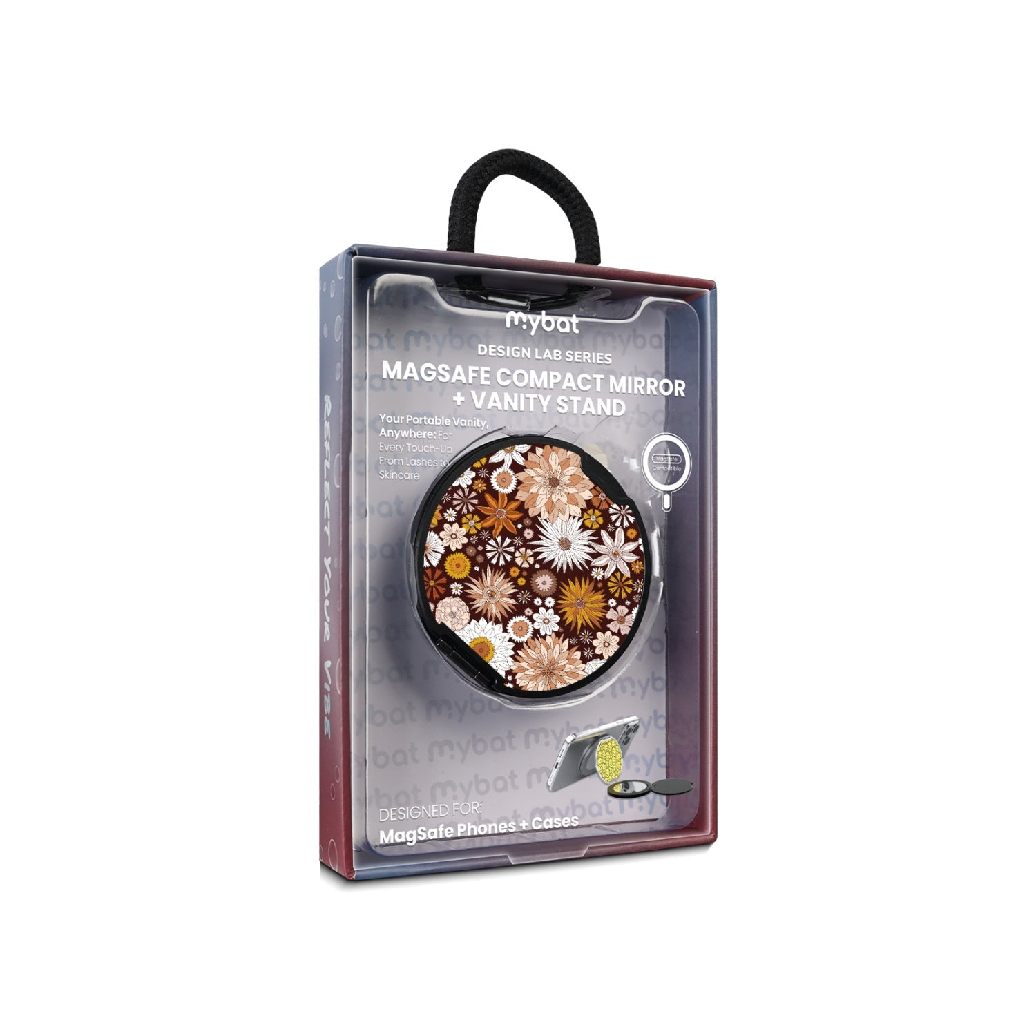 MyBat Design Lab MagSafe Selfie Mirror Kickstand - Black - Autumn Florals