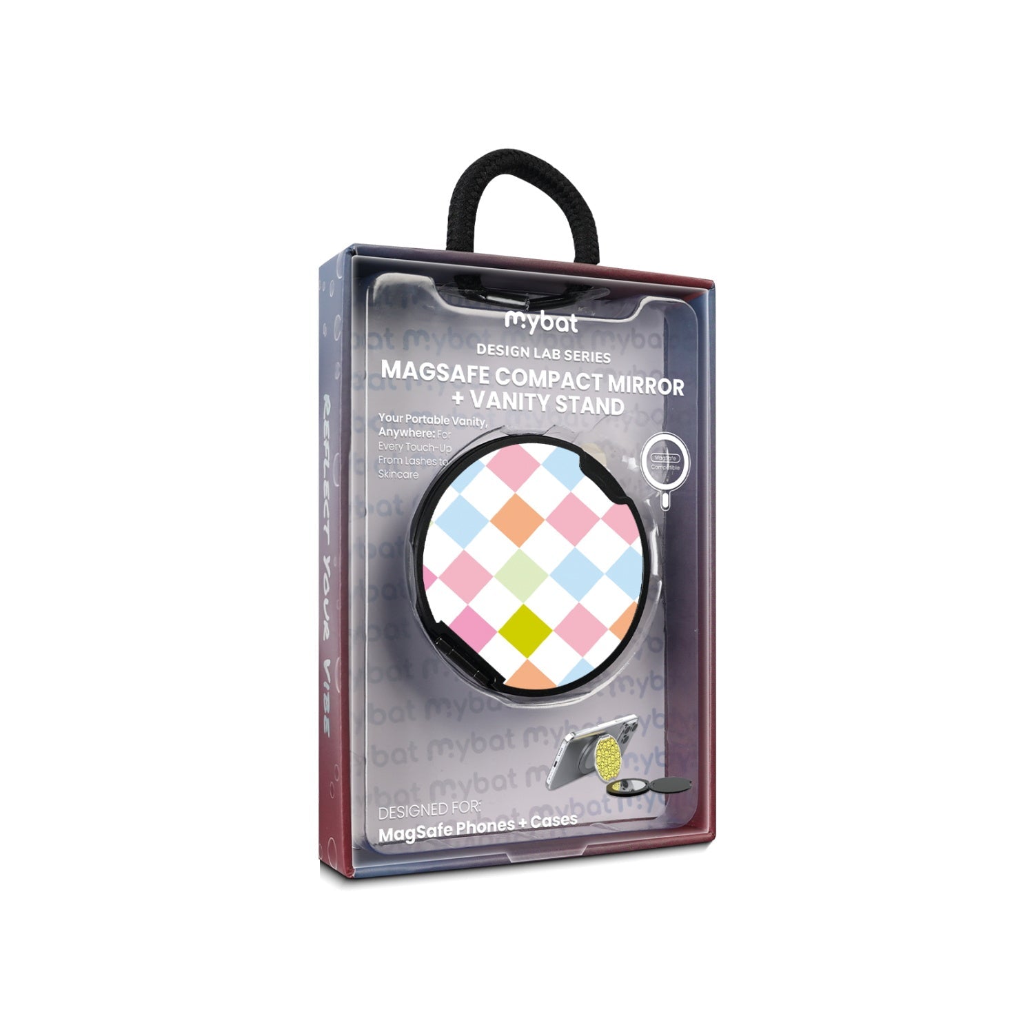 MyBat Design Lab MagSafe Selfie Mirror Kickstand - Black - Pastel Check