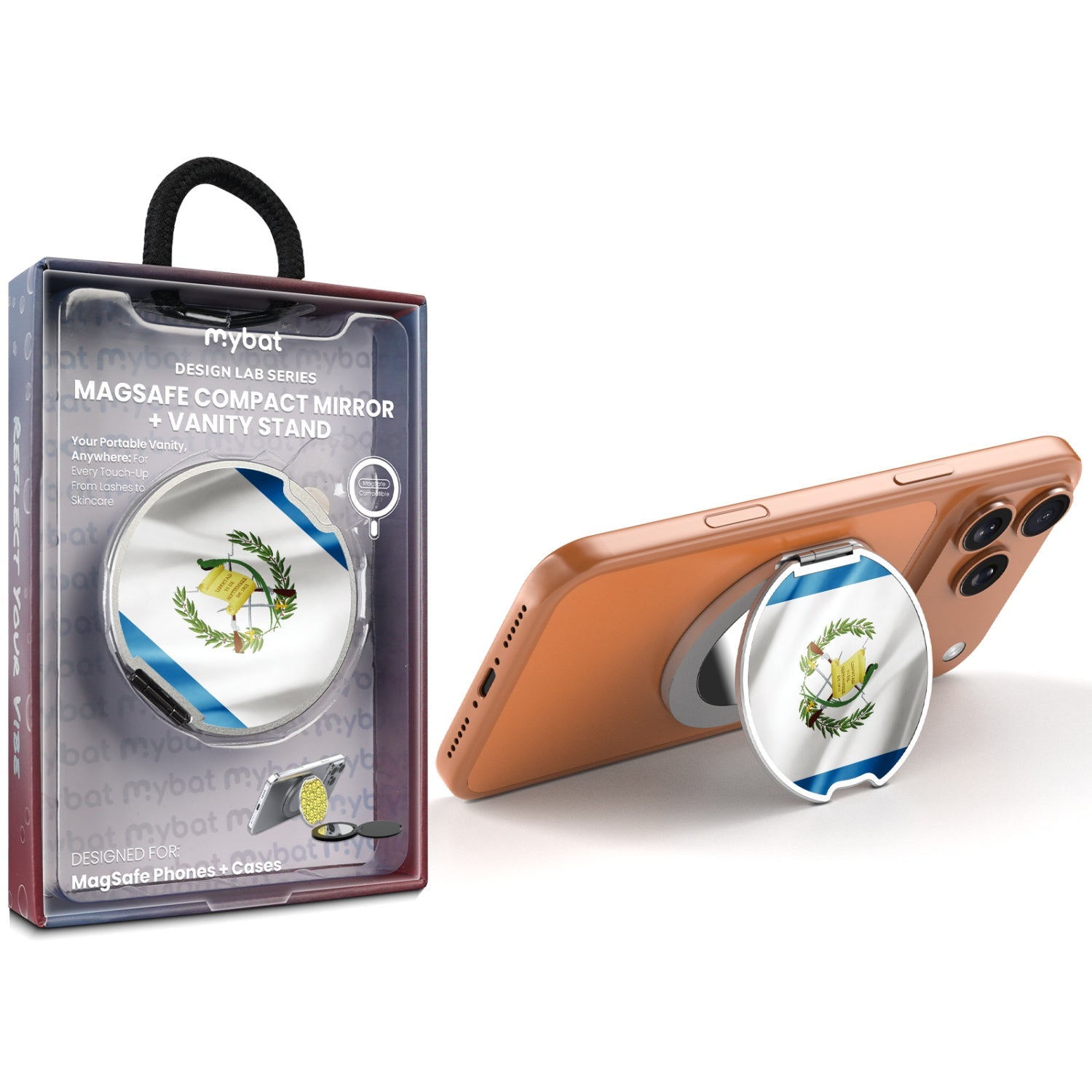 MyBat Design Lab MagSafe Selfie Mirror Kickstand - Silver - Guatemalan Flag