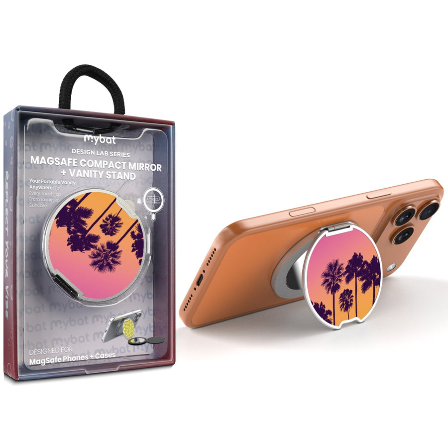 MyBat Design Lab MagSafe Selfie Mirror Kickstand - Silver - Palm Tree Sunset