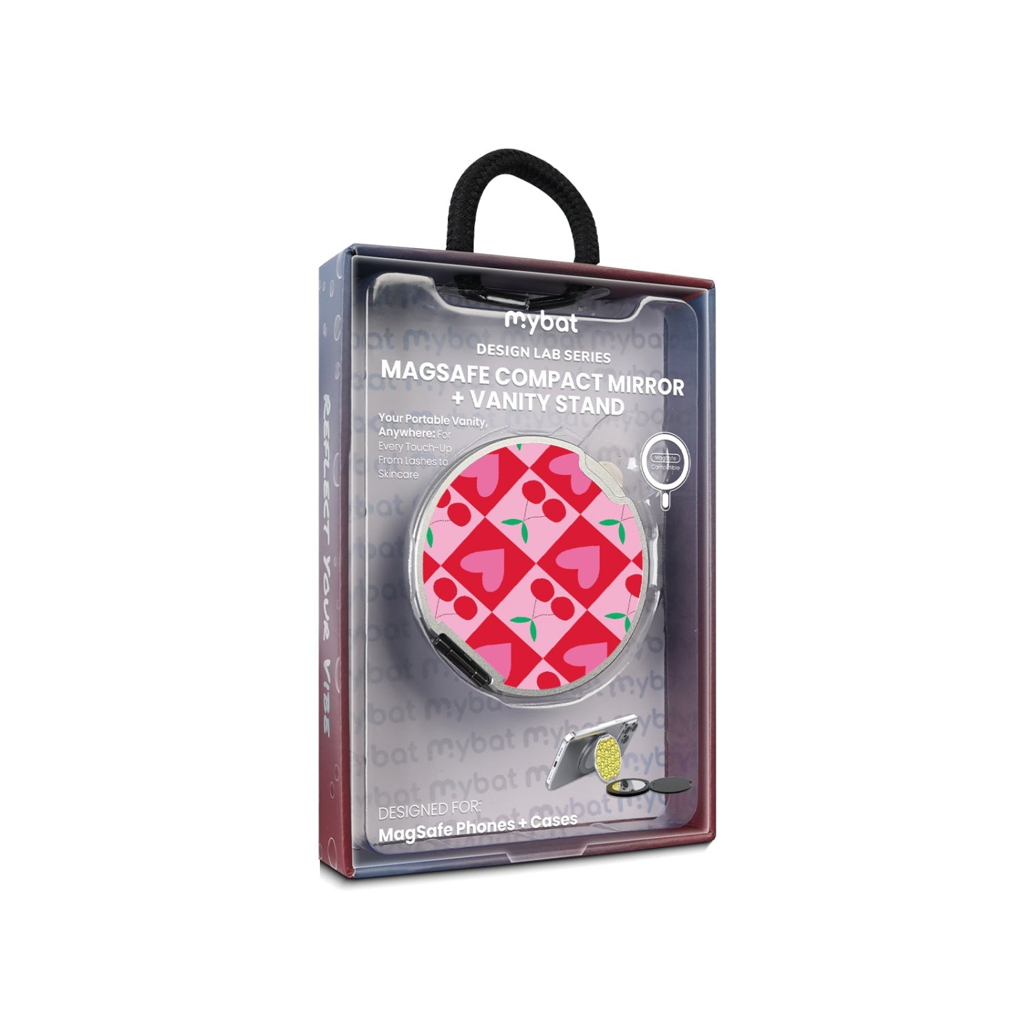 MyBat Design Lab MagSafe Selfie Mirror Kickstand - Silver - Cherry Hearts