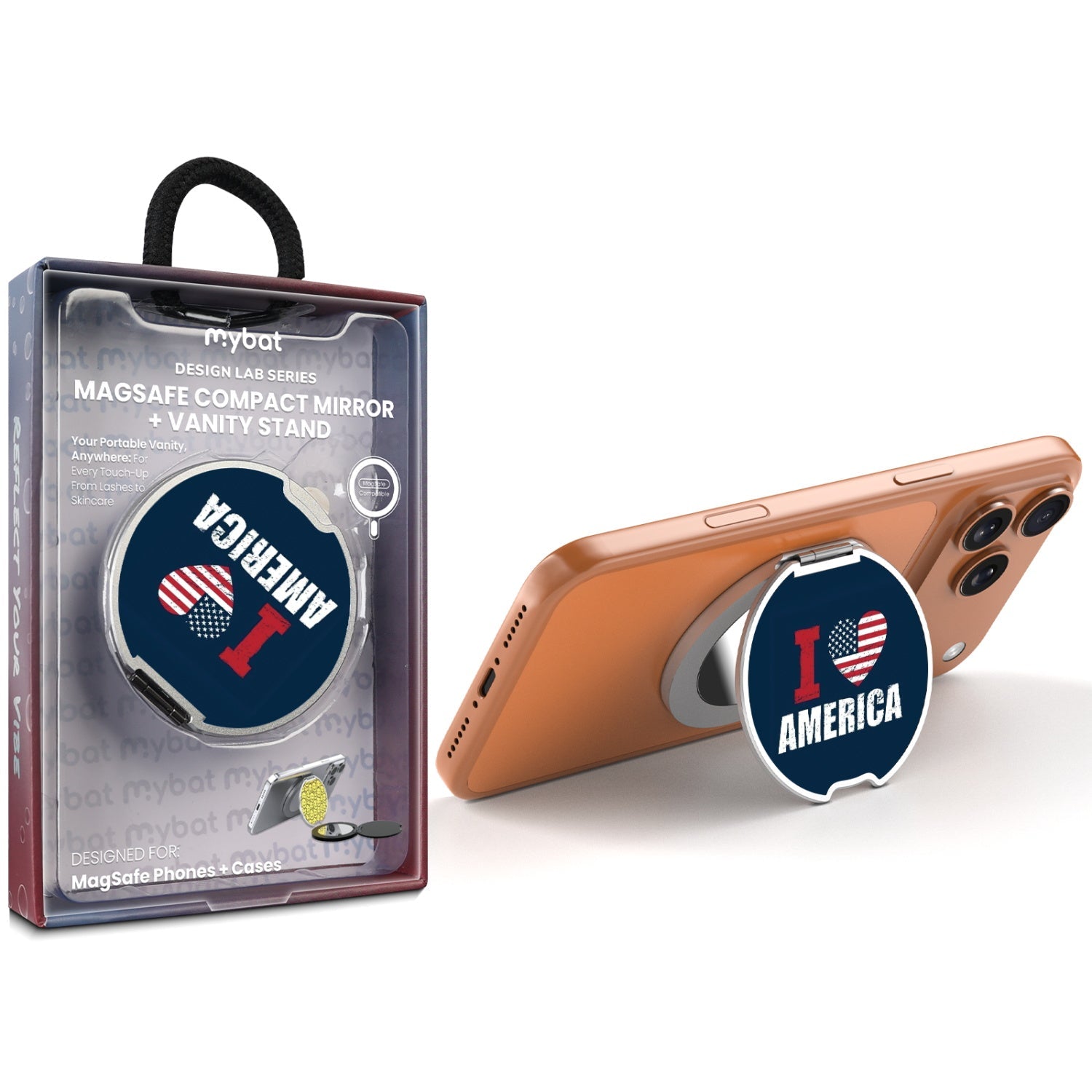 MyBat Design Lab MagSafe Selfie Mirror Kickstand - Silver - I Love America