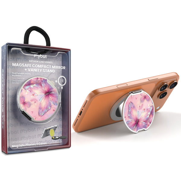 MyBat Design Lab MagSafe Selfie Mirror Kickstand - Silver - Pink Butterflies - MOTHMNUSU332-361-1.jpg
