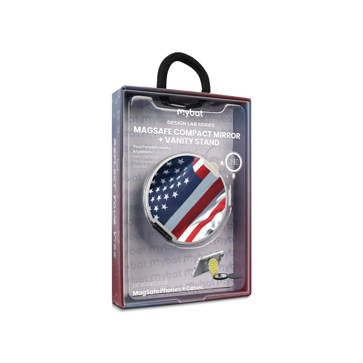 MyBat Design Lab MagSafe Selfie Mirror Kickstand - Silver - Waving USA FLag