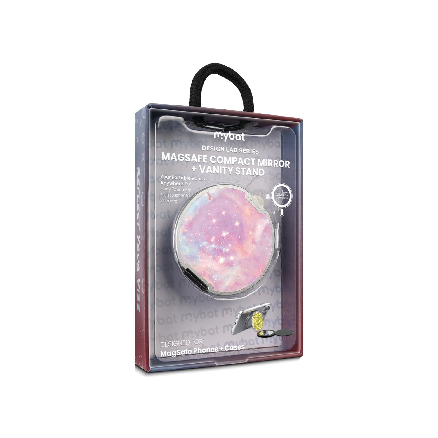 MyBat Design Lab MagSafe Selfie Mirror Kickstand - Silver - Pink Galaxies