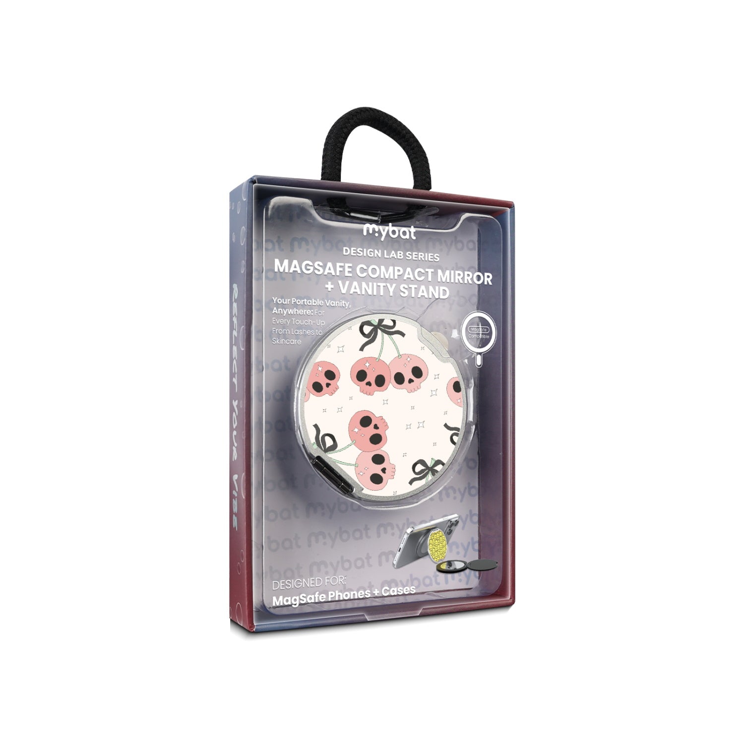 MyBat Design Lab MagSafe Selfie Mirror Kickstand - Silver - Cherry Skulls