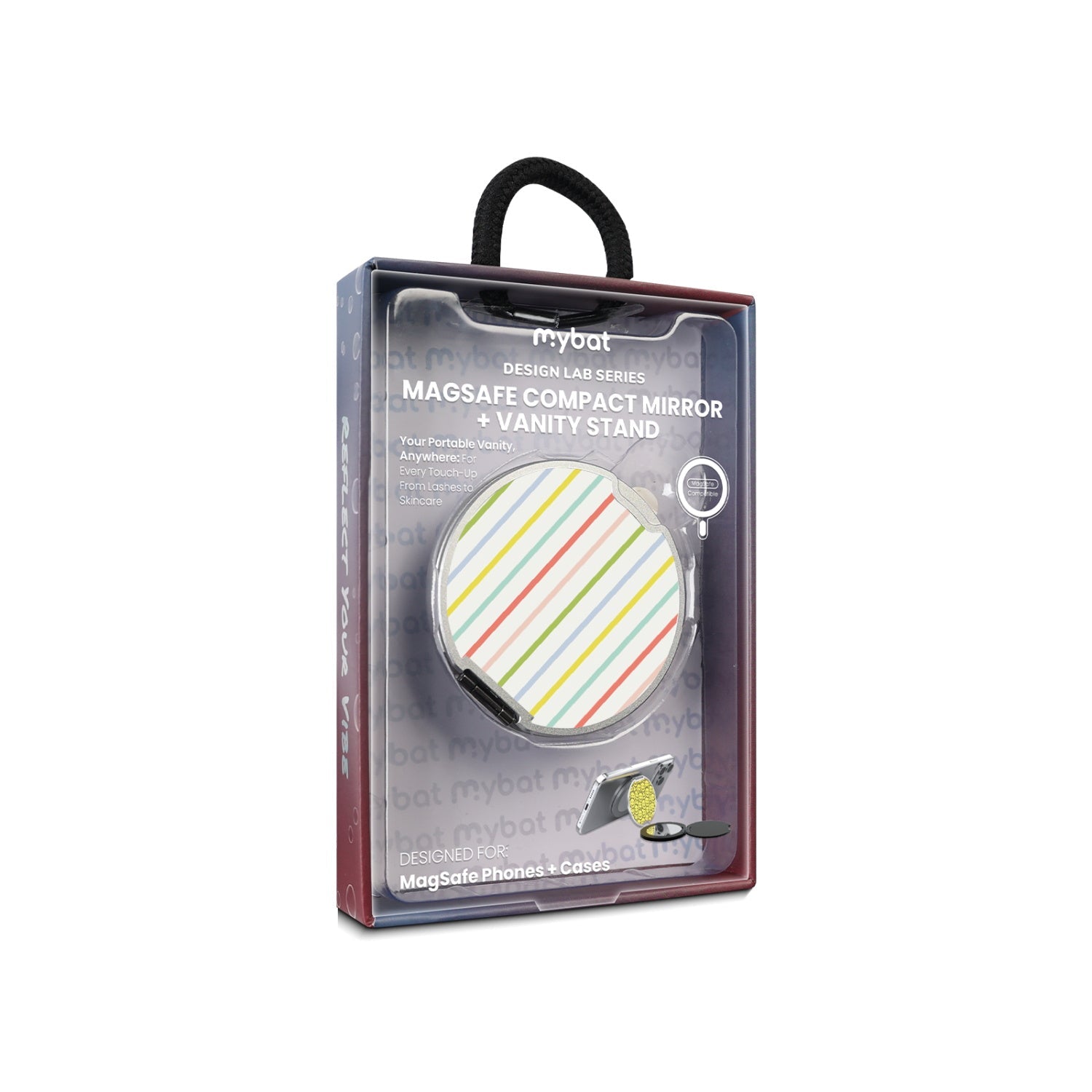 MyBat Design Lab MagSafe Selfie Mirror Kickstand - Silver - Boadwalk Stripes
