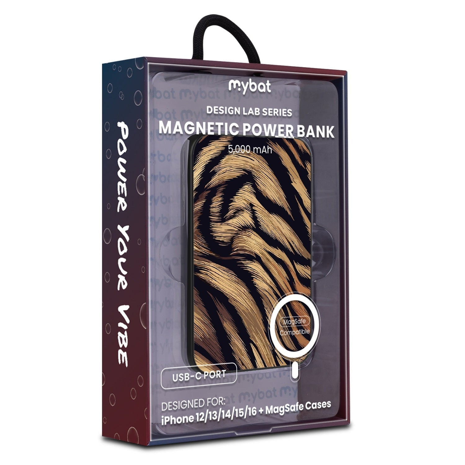 MyBat Design Lab 5000mAh Magnetic Wireless Power Bank - Black - Tiger Fur