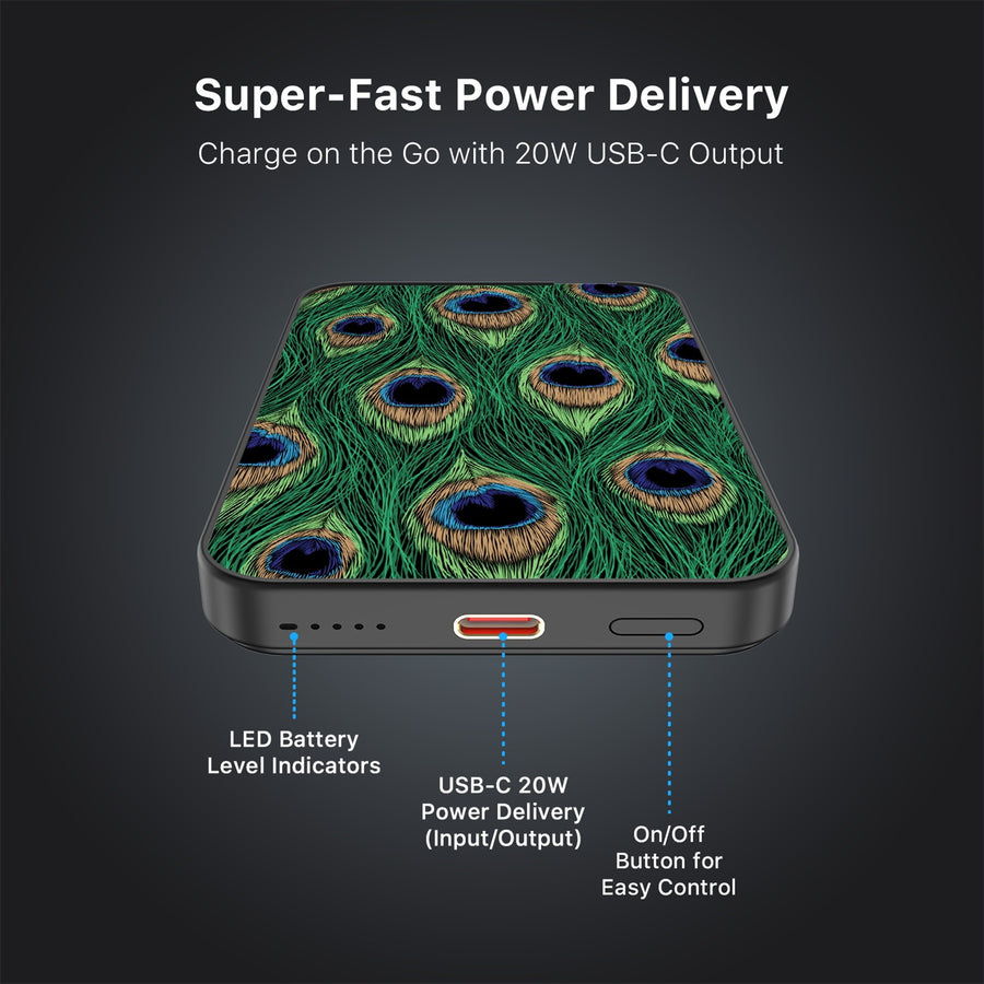 MyBat Design Lab 5000mAh Magnetic Wireless Power Bank - Black - Peacock Feathers - MPBBAT131-BK-018-7.jpg