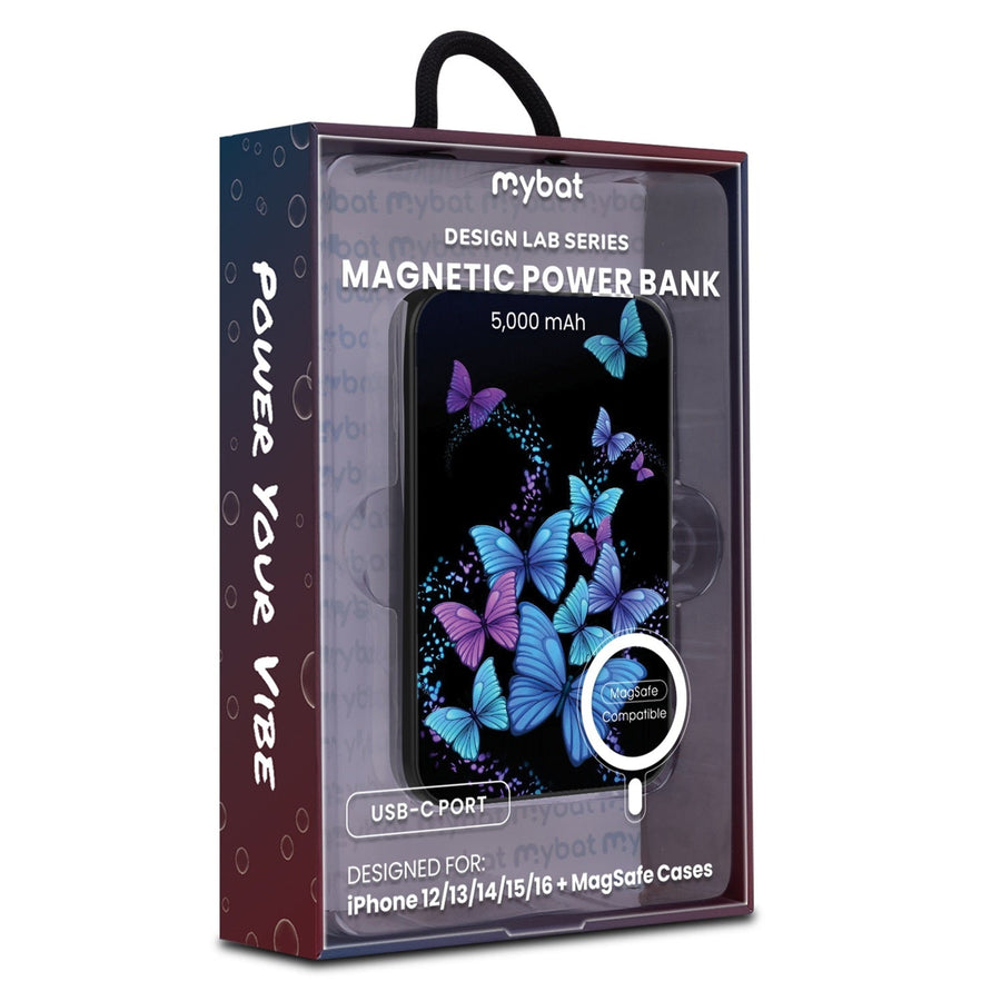 MyBat Design Lab 5000mAh Magnetic Wireless Power Bank - Black - Butterfly Night