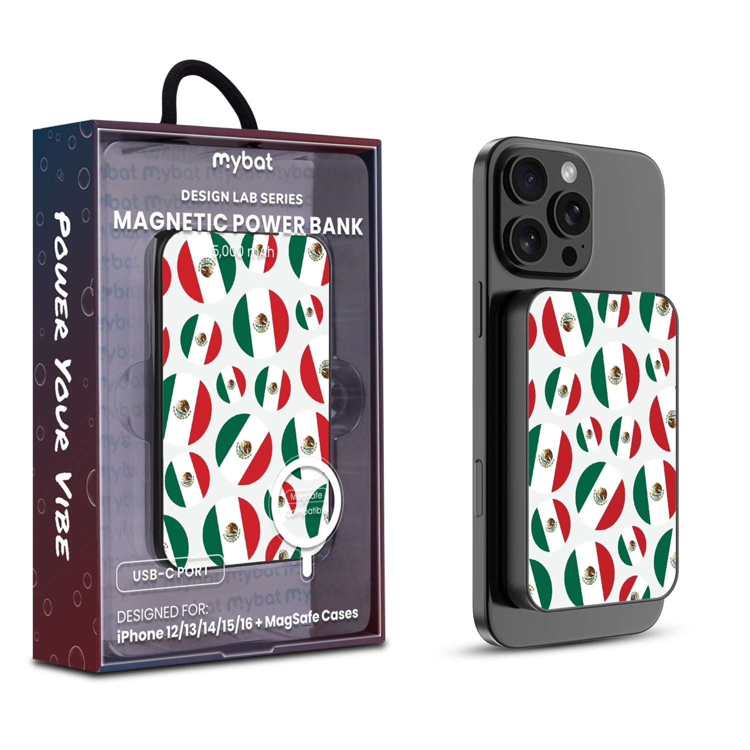 MyBat Design Lab 5000mAh Magnetic Wireless Power Bank - Black - Mexican Pride