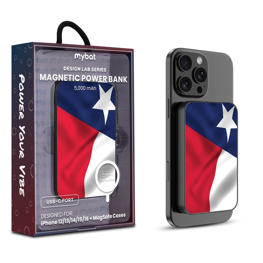 MyBat Design Lab 5000mAh Magnetic Wireless Power Bank - Black - Texas State Flag