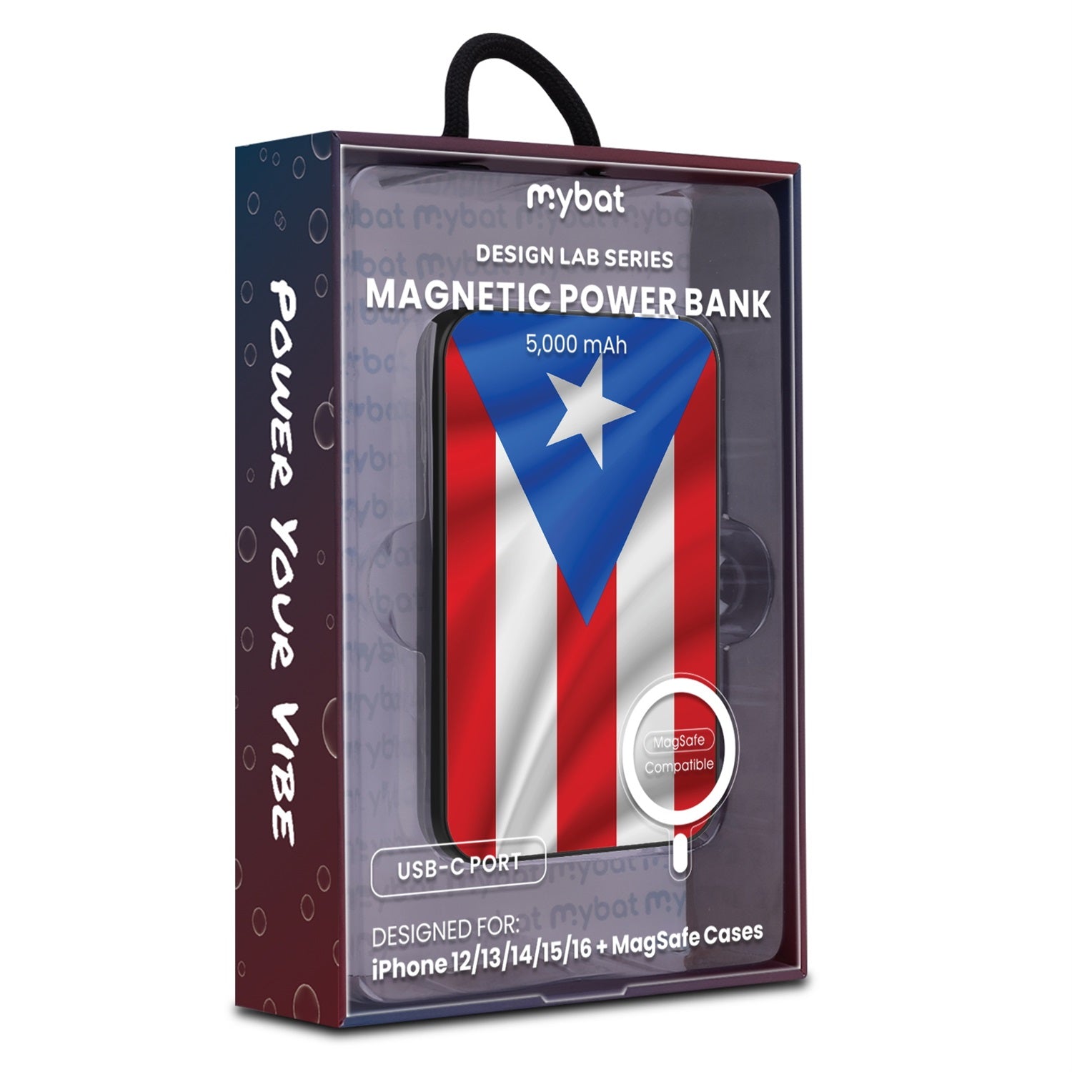 MyBat Design Lab 5000mAh Magnetic Wireless Power Bank - Black - Puerto Rican Flag