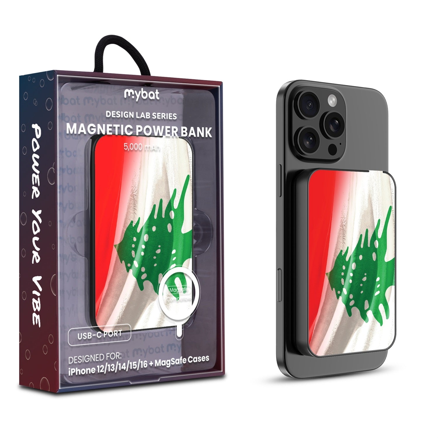 MyBat Design Lab 5000mAh Magnetic Wireless Power Bank - Black - Lebanese Flag - MPBBAT131-BK-033-1.jpg