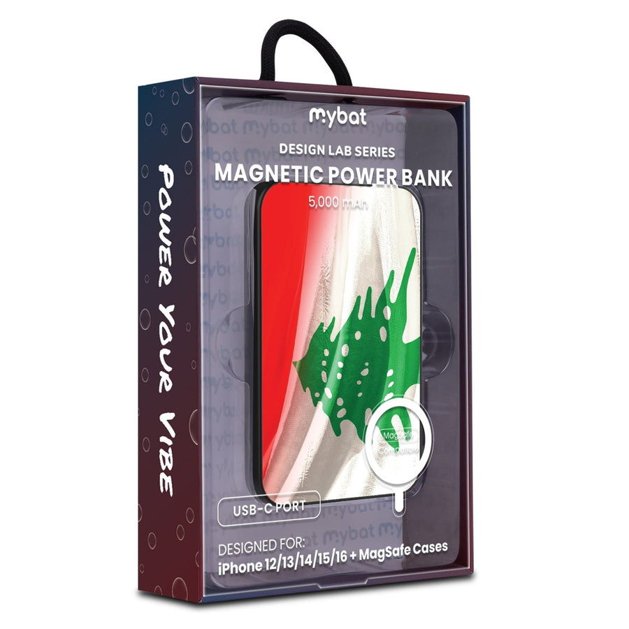 MyBat Design Lab 5000mAh Magnetic Wireless Power Bank - Black - Lebanese Flag