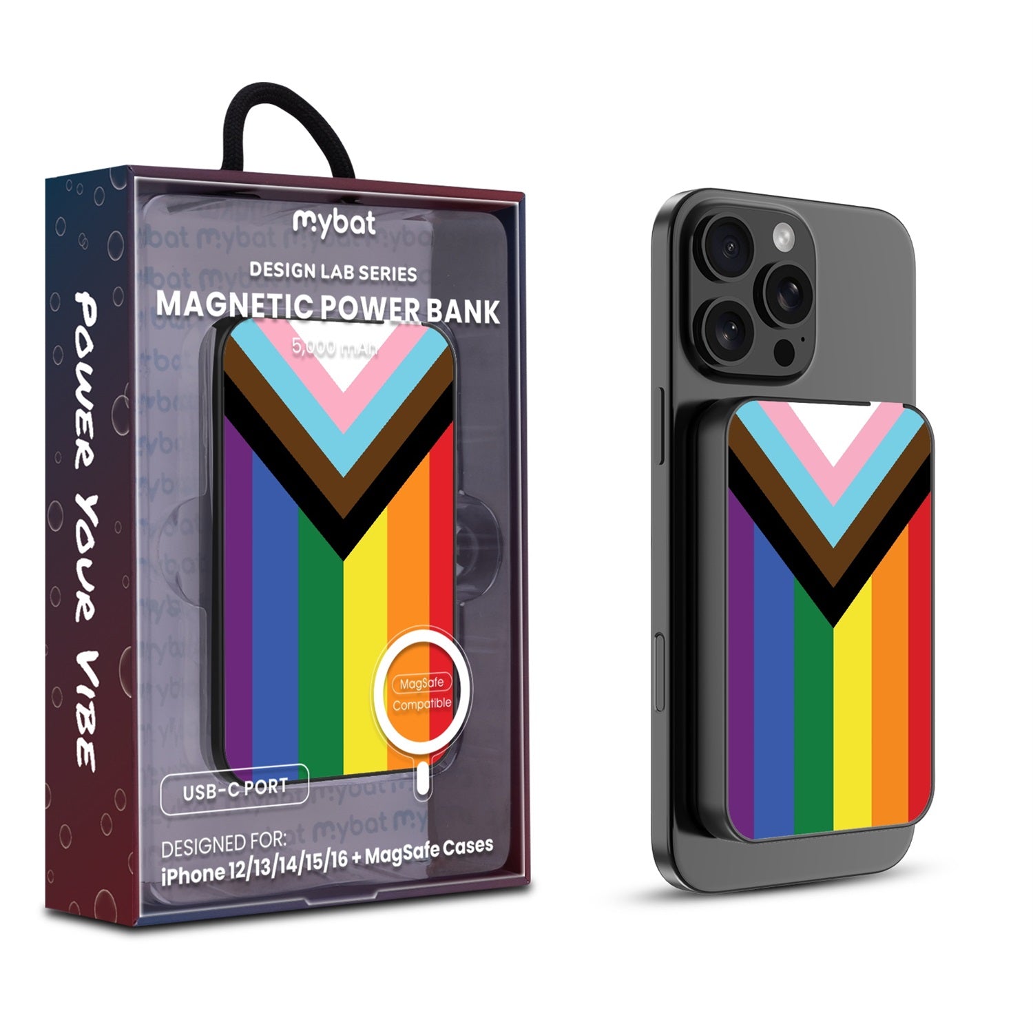 MyBat Design Lab 5000mAh Magnetic Wireless Power Bank - Black - LGBTQ+ Flag - MPBBAT131-BK-034-1.jpg
