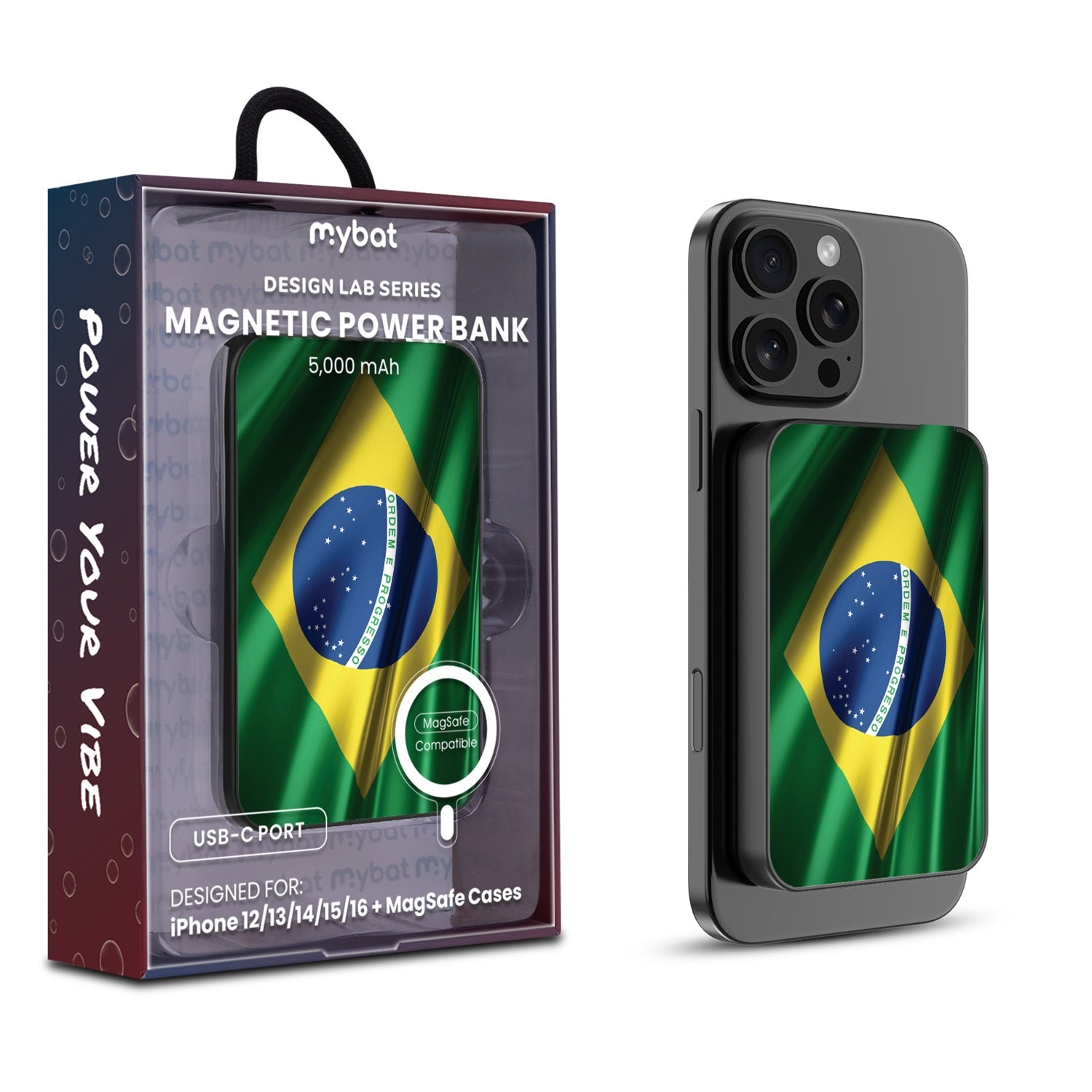 MyBat Design Lab 5000mAh Magnetic Wireless Power Bank - Black - Brazilian Flag - MPBBAT131-BK-038-1.jpg