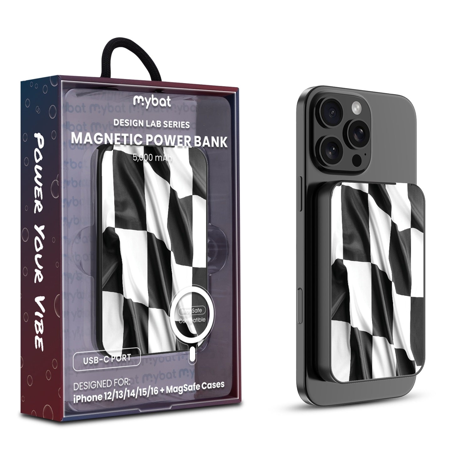 MyBat Design Lab 5000mAh Magnetic Wireless Power Bank - Black - Racing Flag - MPBBAT131-BK-040-1.jpg
