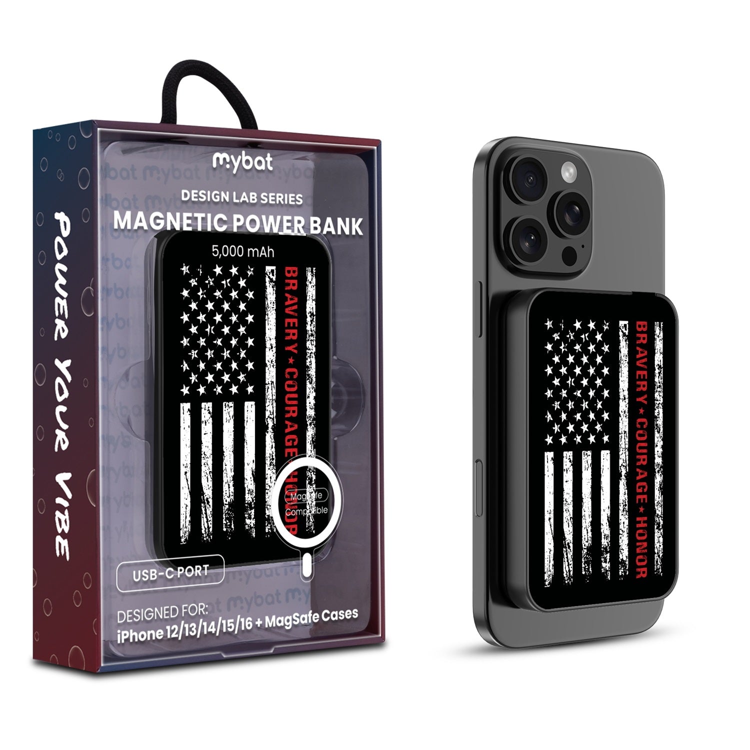 MyBat Design Lab 5000mAh Magnetic Wireless Power Bank - Black - Firefighter Flag - MPBBAT131-BK-041-1.jpg
