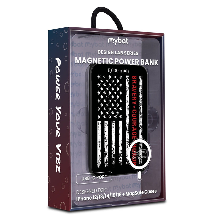 MyBat Design Lab 5000mAh Magnetic Wireless Power Bank - Black - Firefighter Flag